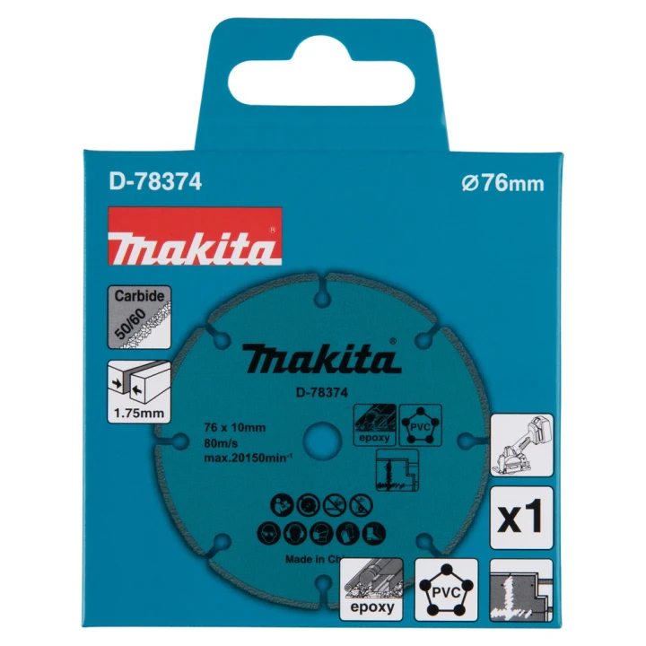 Disque concrétion de carbure de tungstène 76x10mm - Makita - D-78374