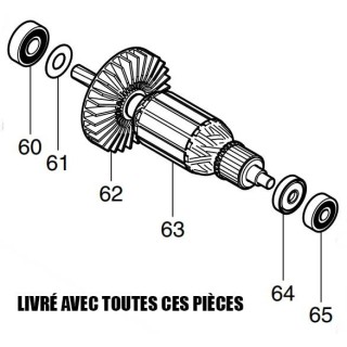 Induit 515289-2 perforateur Makita HR2460, HR2470, HR2470T, HR2470FT - 517984-0