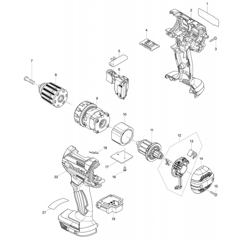 Vue Eclatee Et Pieces Detachees Pour Perceuse Visseuse Makita Ddf482