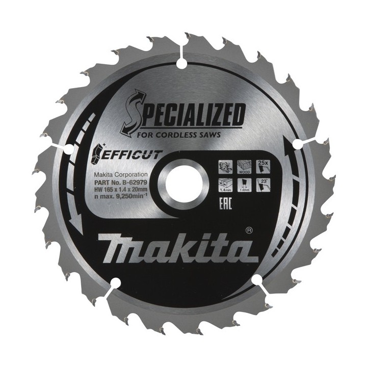 Lame scie sur batterie BOIS 165x20x25D - Makita - B-62979, B-62985