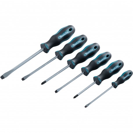 Jeu de 6 tournevis (4 plats, 2 Pozidriv) Makita - E-10512