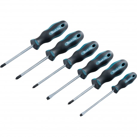 Jeu de 6 tournevis (2 plats, 2 Phillips, 2 Pozidriv) Makita - E-10528