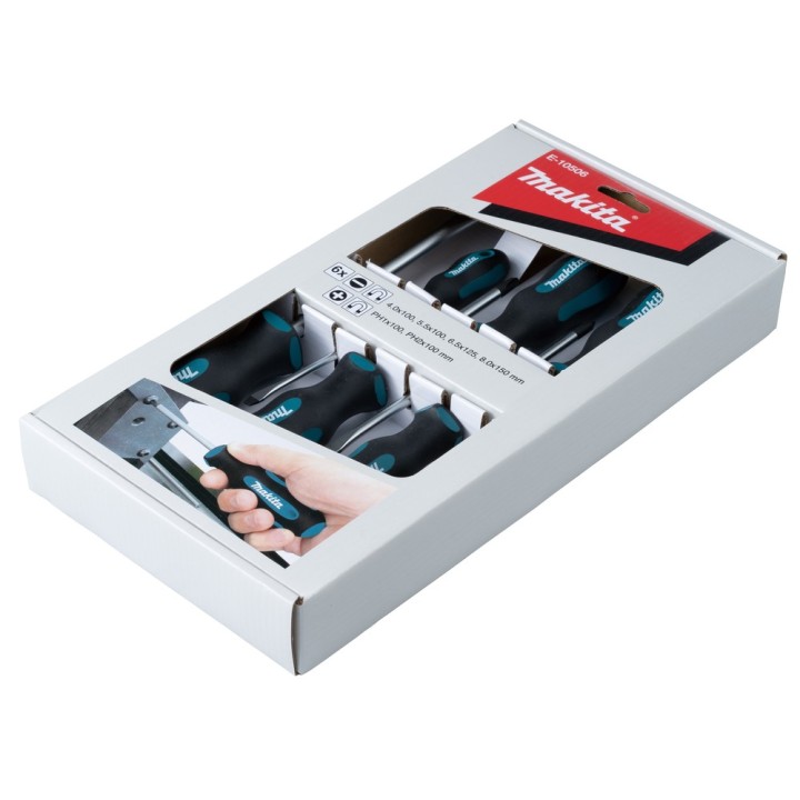 Jeu de 6 tournevis (4 plats, 2 Phillips) Makita - E-10506