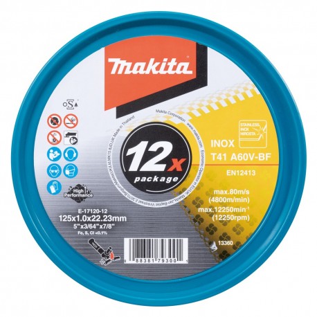 Disque à tronçonner, 125 x 1,0 mm, Métal/Inox (x12) Makita - E-03040-12, E-17120-12