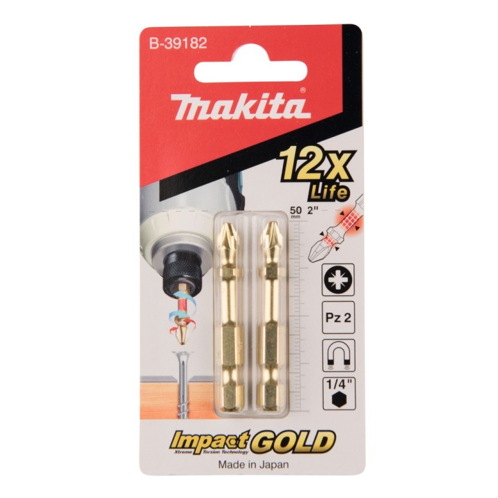 Embout de vissage Impact Gold, PZ2, 50 mm, par 2 - Makita - B-39182