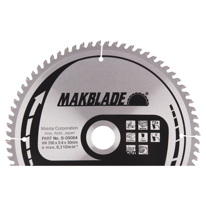 LAME CARBURE POUR LE BOIS 250mmx30mmx72T - Makita - B-09064