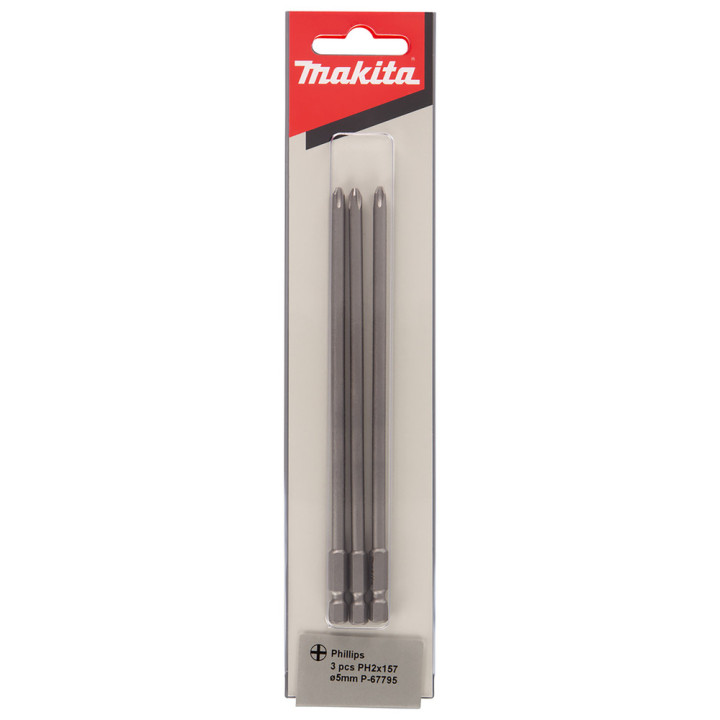 Embouts longs 117 à 177 mm PHILLIPS (Ph) Ø 5 mm Hexa 1/4'' - 3 pièces - Makita - P-67795