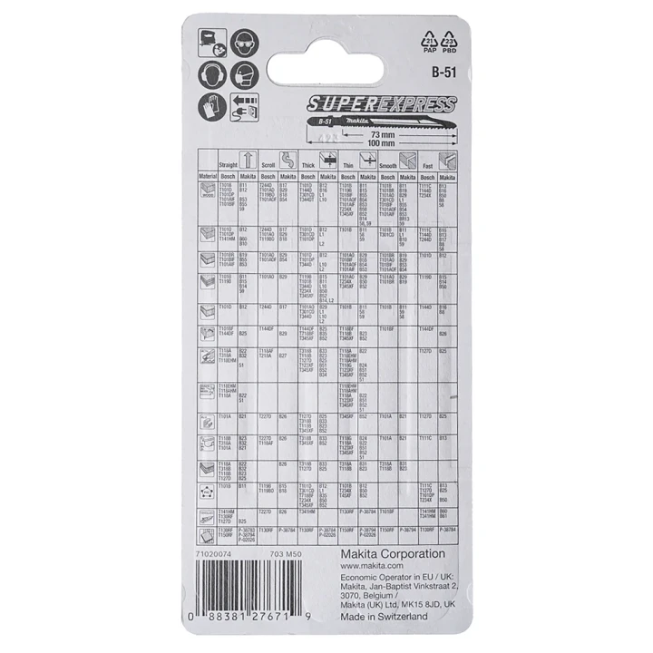 Lames de scie sauteuse Makita B-51 pour métal et inox - B-06476