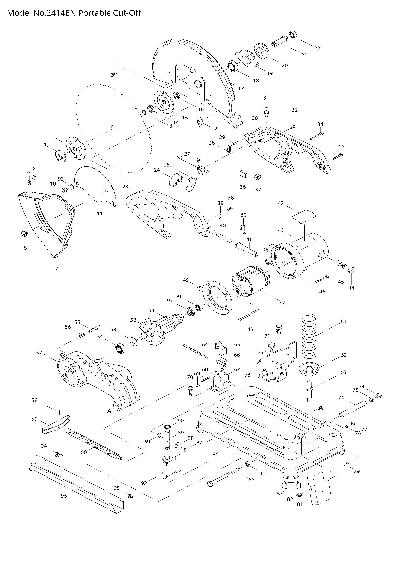 Pièces détachées tronçonneuse à métaux Makita 2414EN