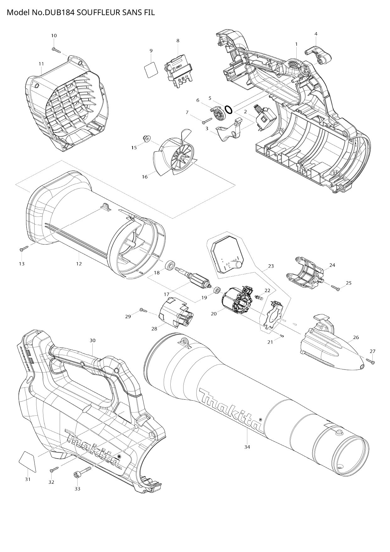Pièces détachées souffleur Makita DUB184