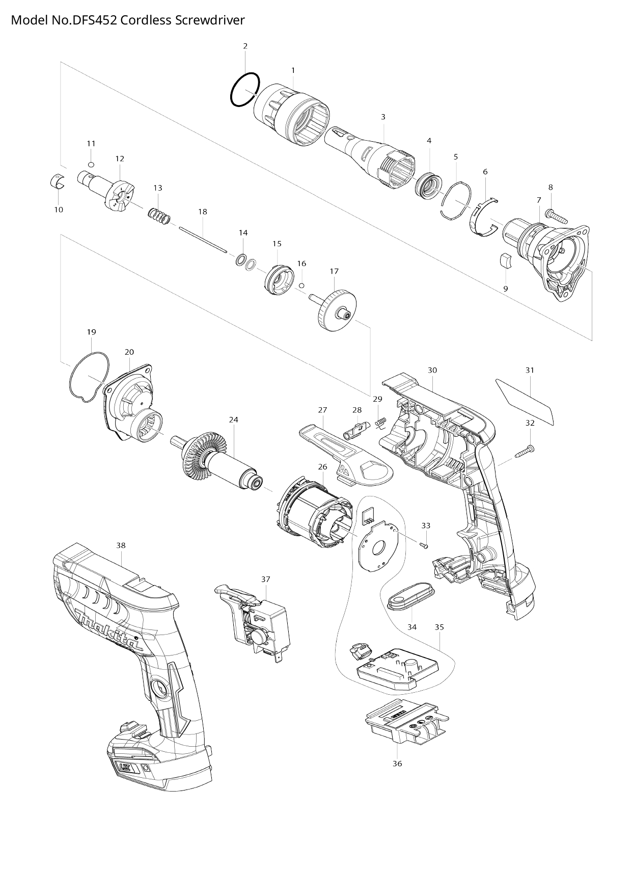 Pièces détachées visseuse Makita DFS452
