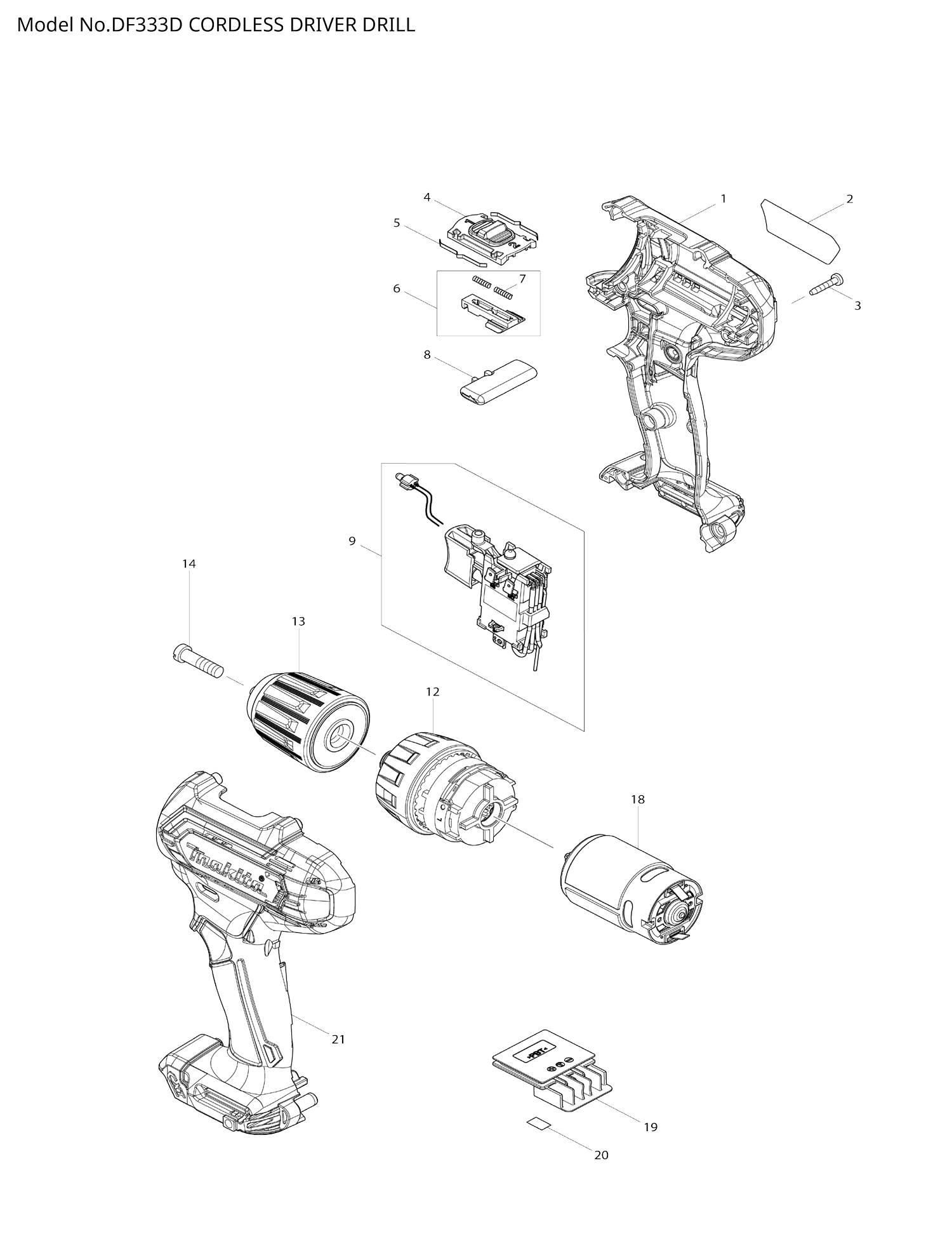 Pièces détachées perceuse-visseuse Makita DF333D