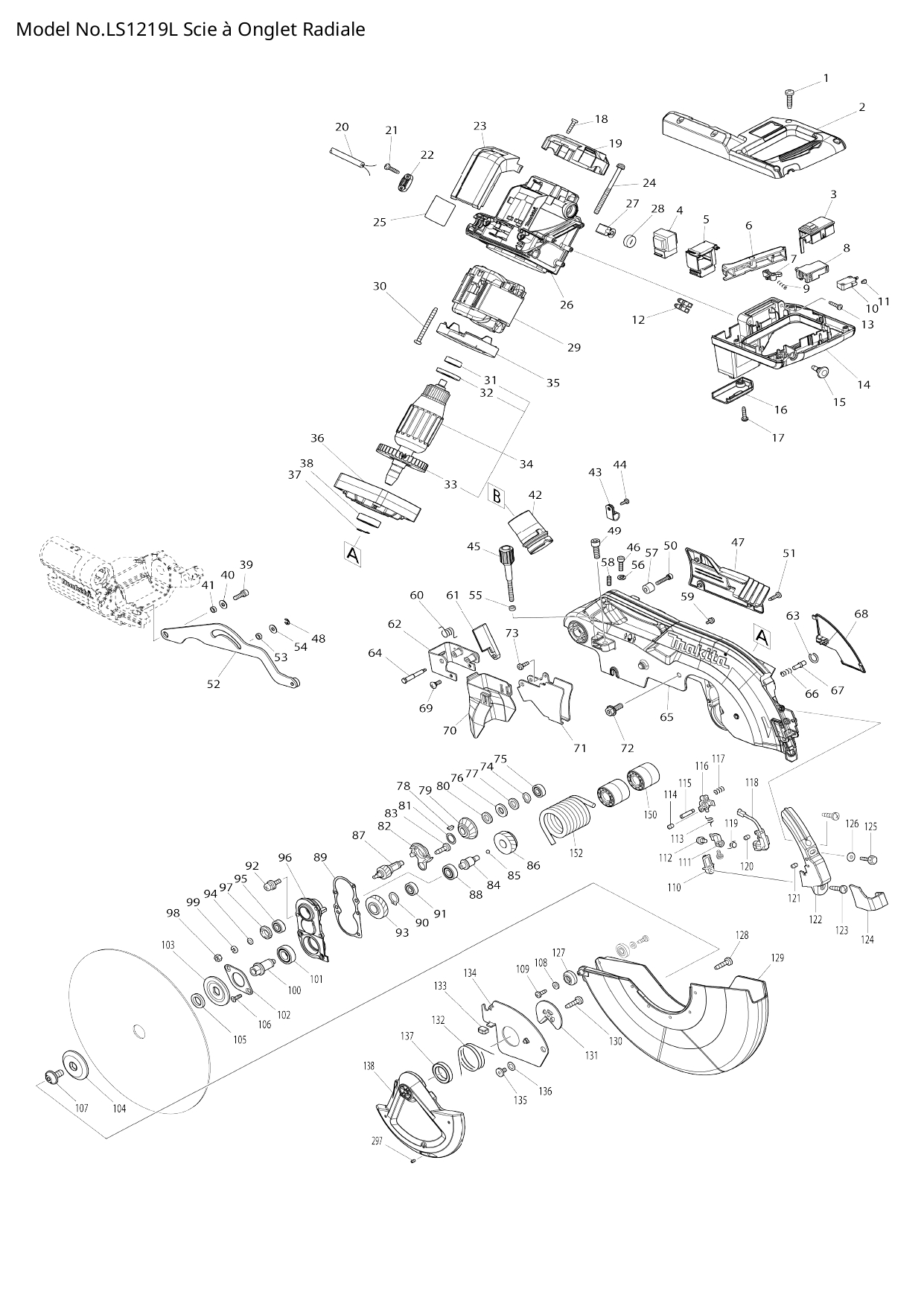 Pièces détachées scie radiale Makita LS1219L
