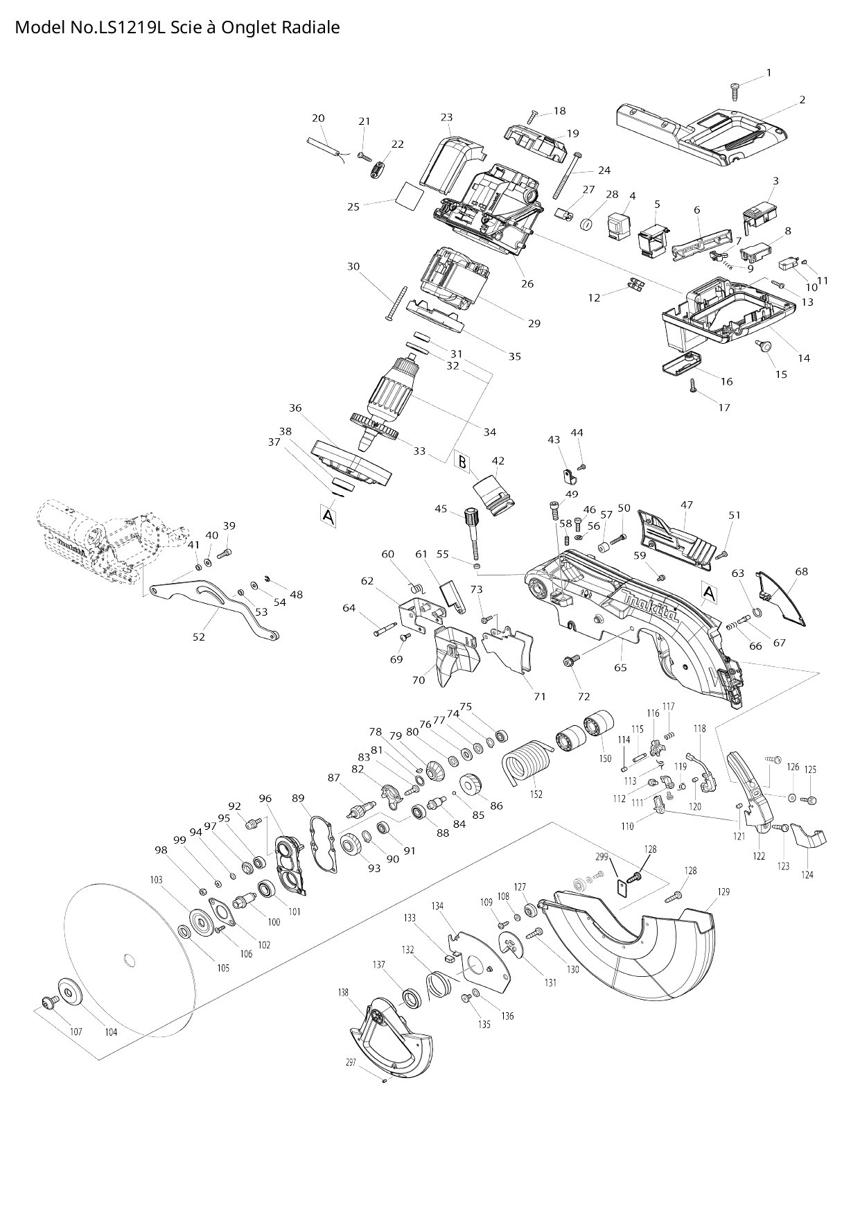 Pièces détachées scie radiale Makita LS1219L