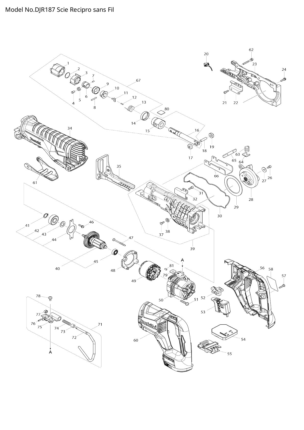 Pièces détachées scie récipro Makita DJR187