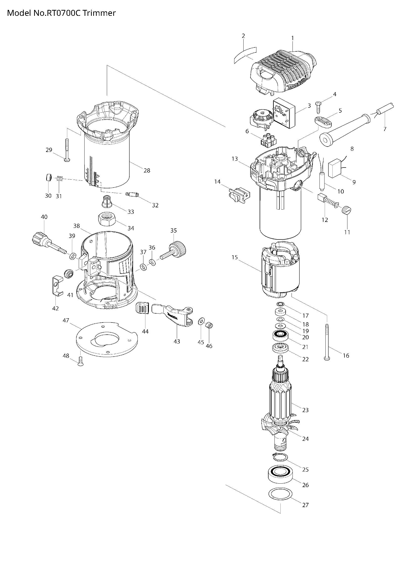Pièces détachées affleureuse Makita RT0700C