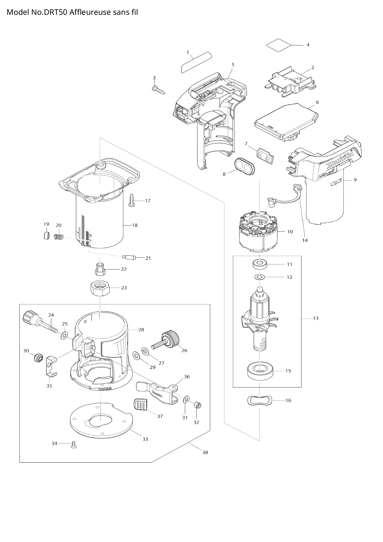 Pièces détachées défonceuse Makita DRT50
