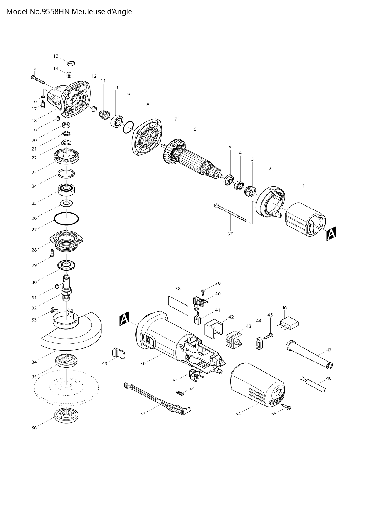 Pièces détachées meuleuse d'angle Makita 9558HN