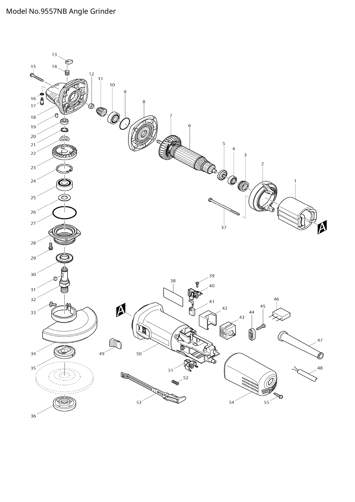 Pièces détachées meuleuse d'angle Makita 9557NB