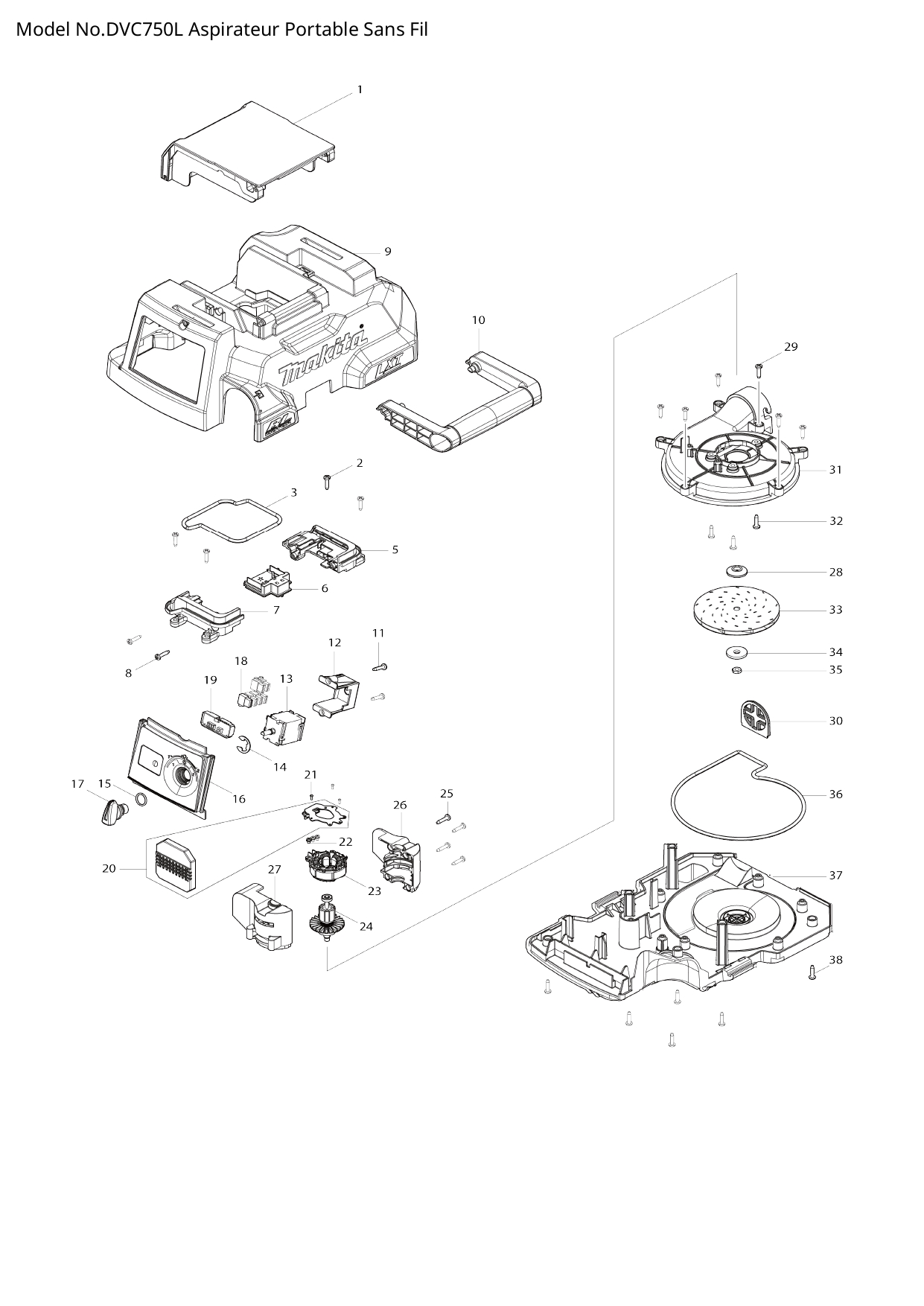 Pièces détachées aspirateur souffleur Makita DVC750L