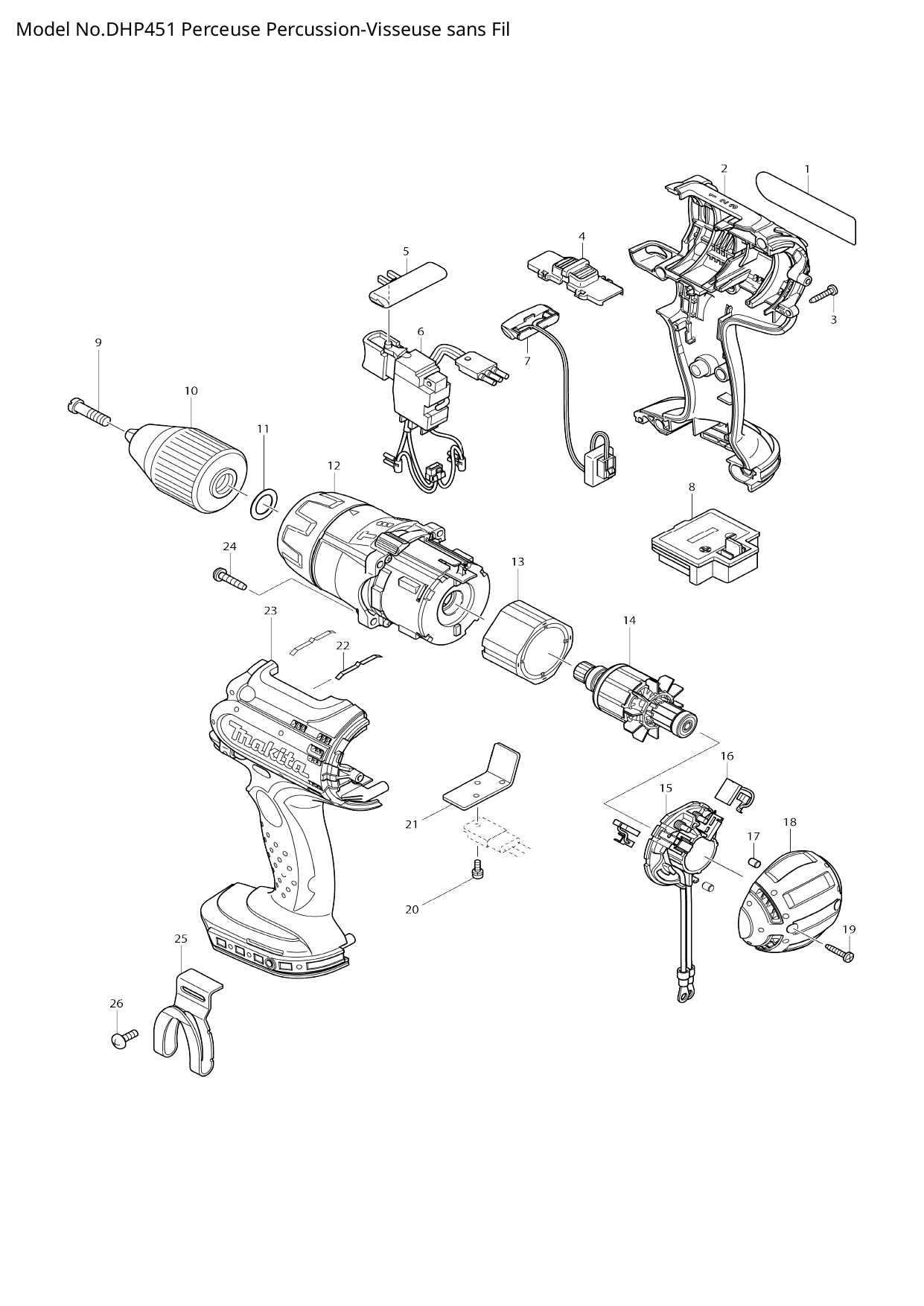 Pièces détachées perceuse - visseuse Makita DHP451