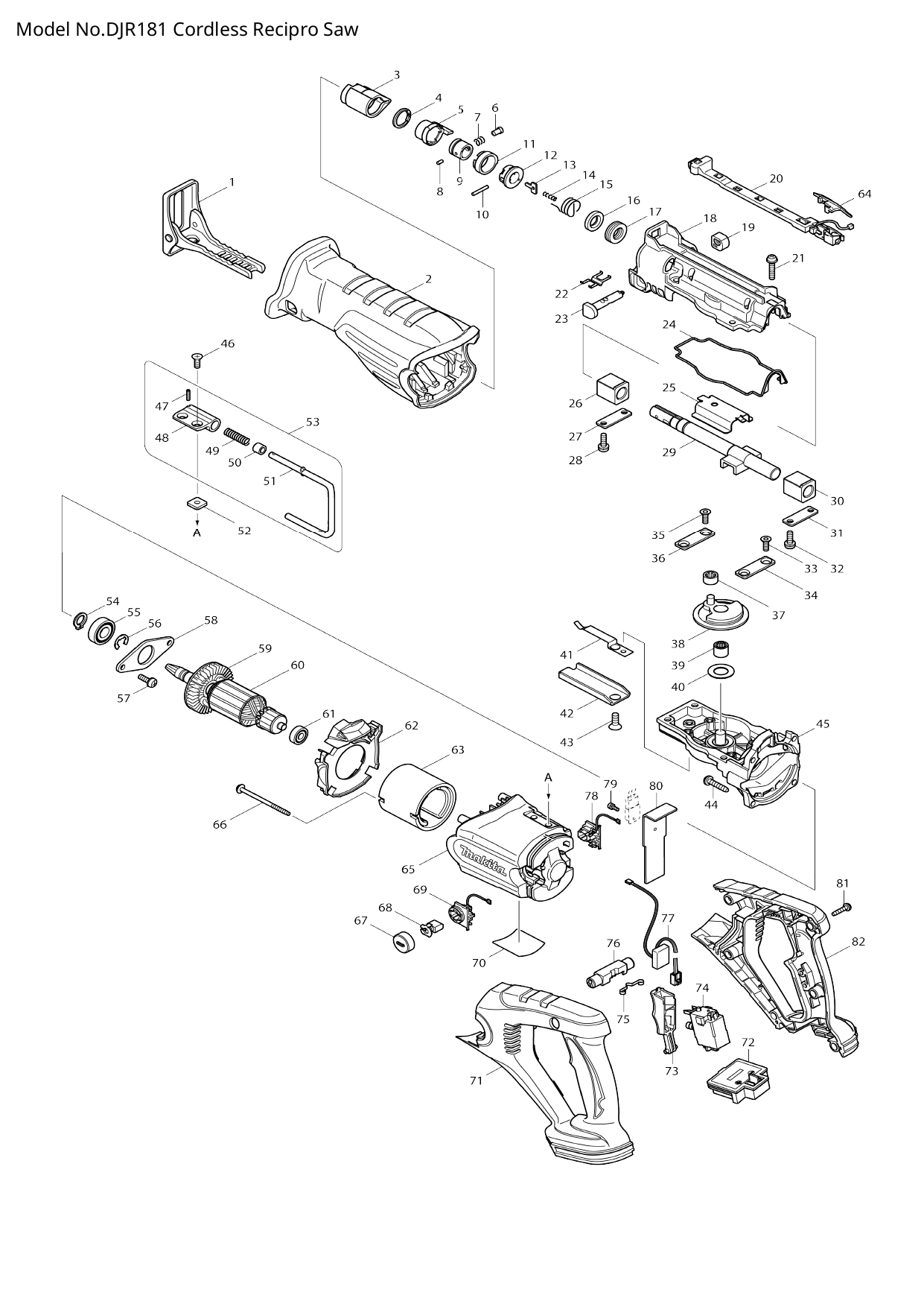 Pièces détachées scie récipro Makita DJR181
