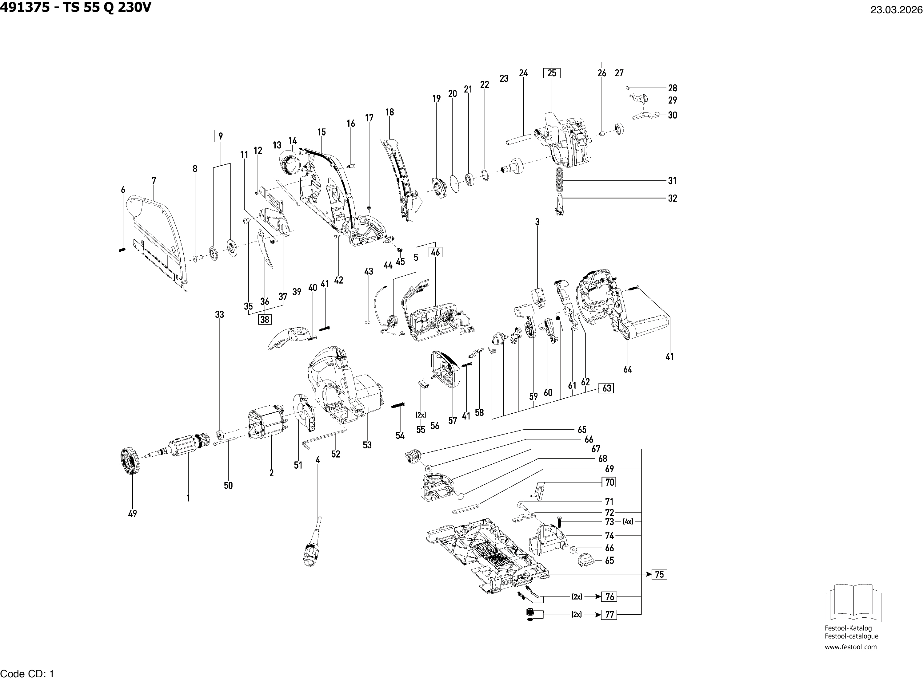 Pièces détachées scie plongeante Festool TS 55 Q - 491375