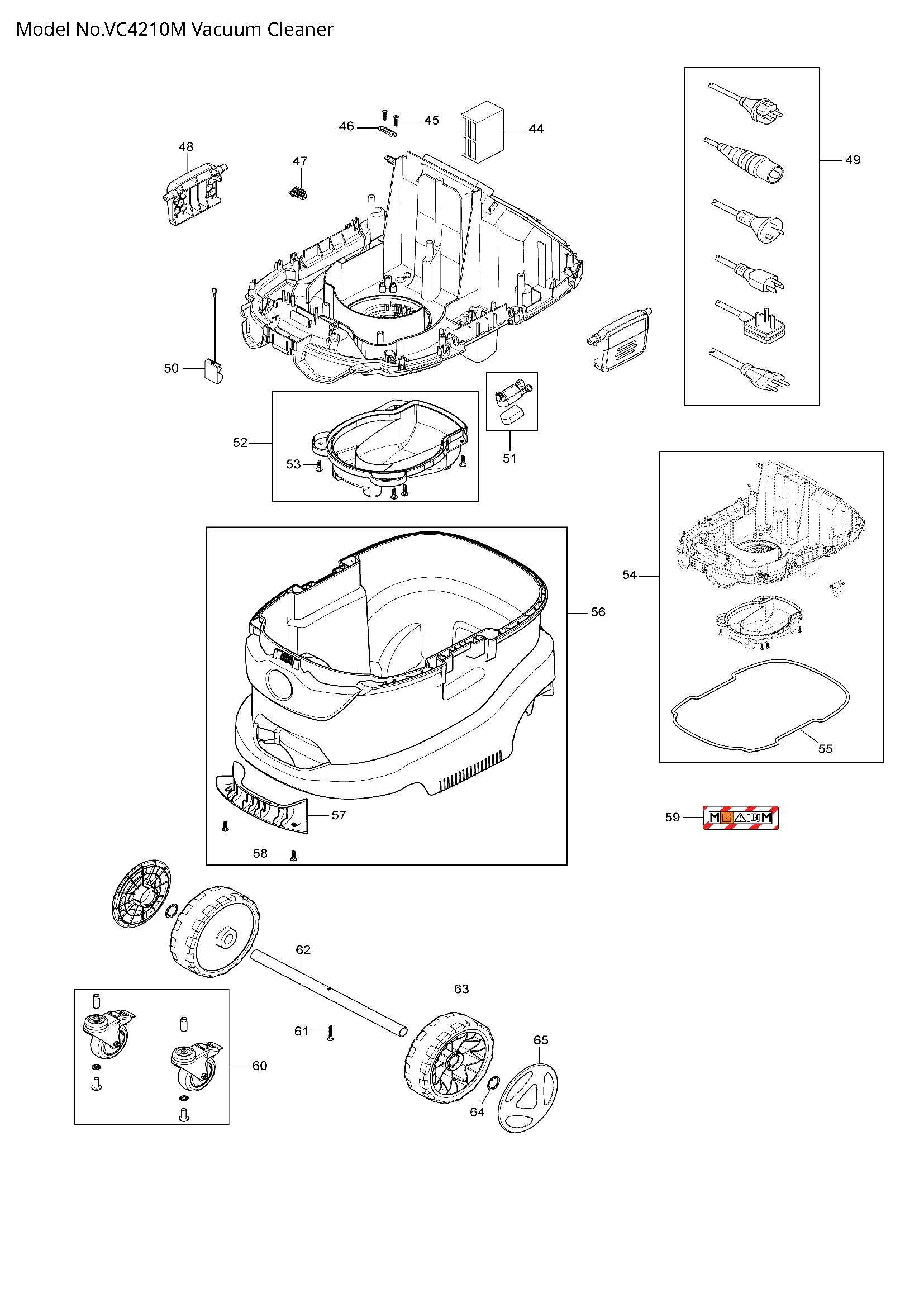 Pièces détachées aspirateur de chantier Makita VC4210M
