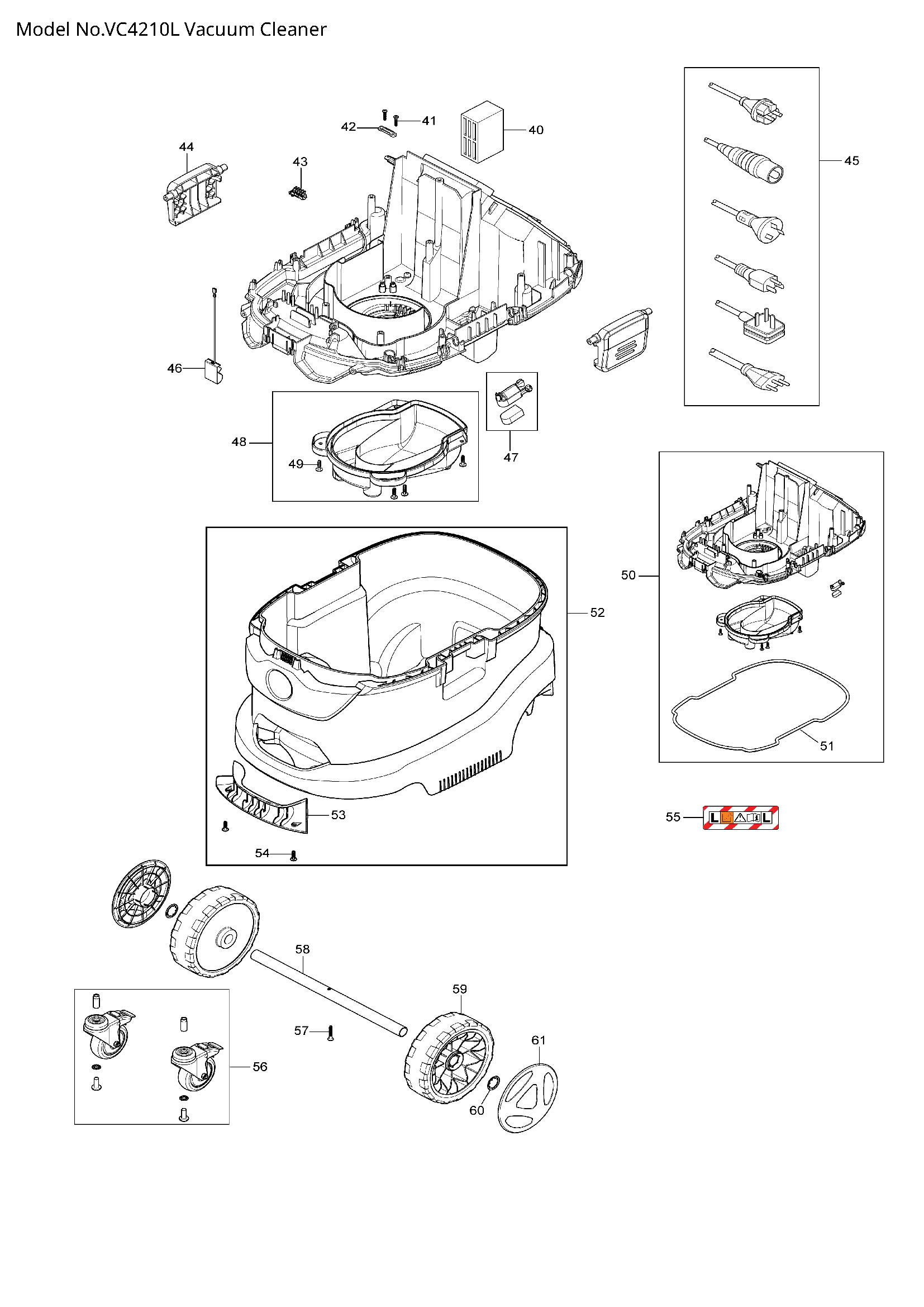 Pièces détachées aspirateur de chantier Makita VC4210L