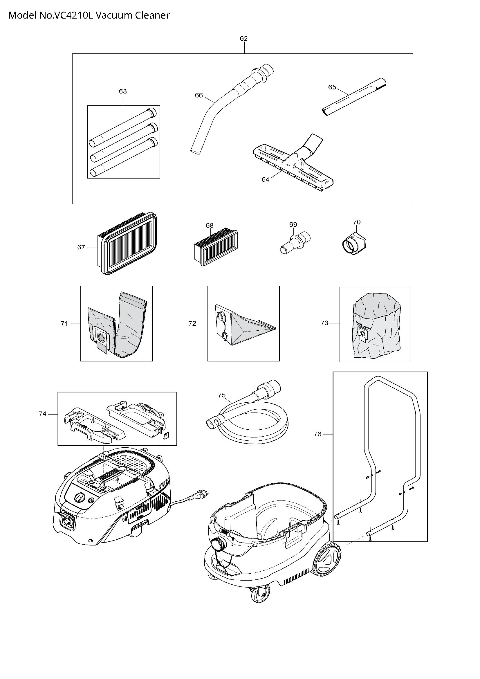 Pièces détachées aspirateur de chantier Makita VC4210L
