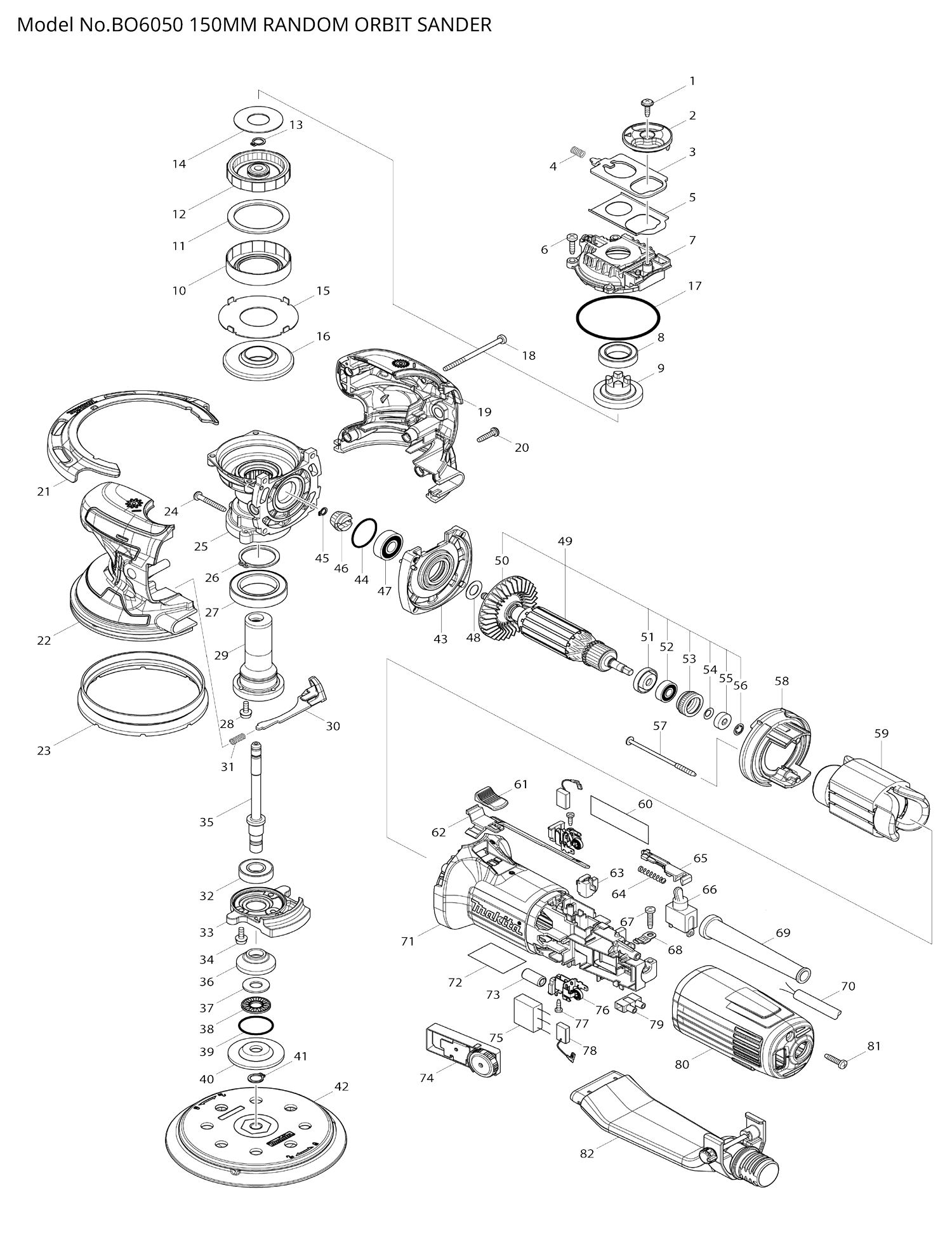 Pièces détachées ponceuse excentrique Makita BO6050