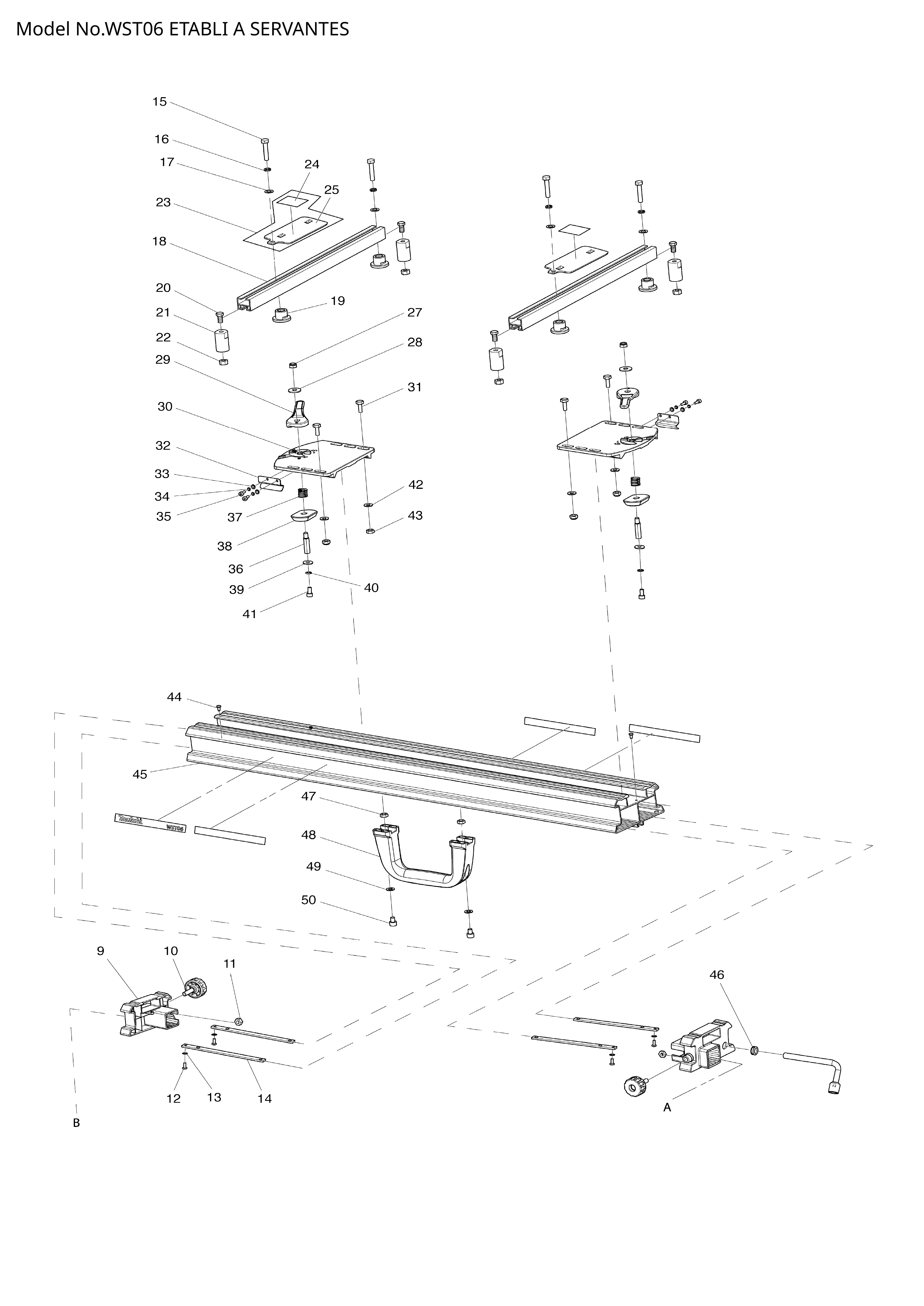 Pièces détachées établi extensible Makita WST06