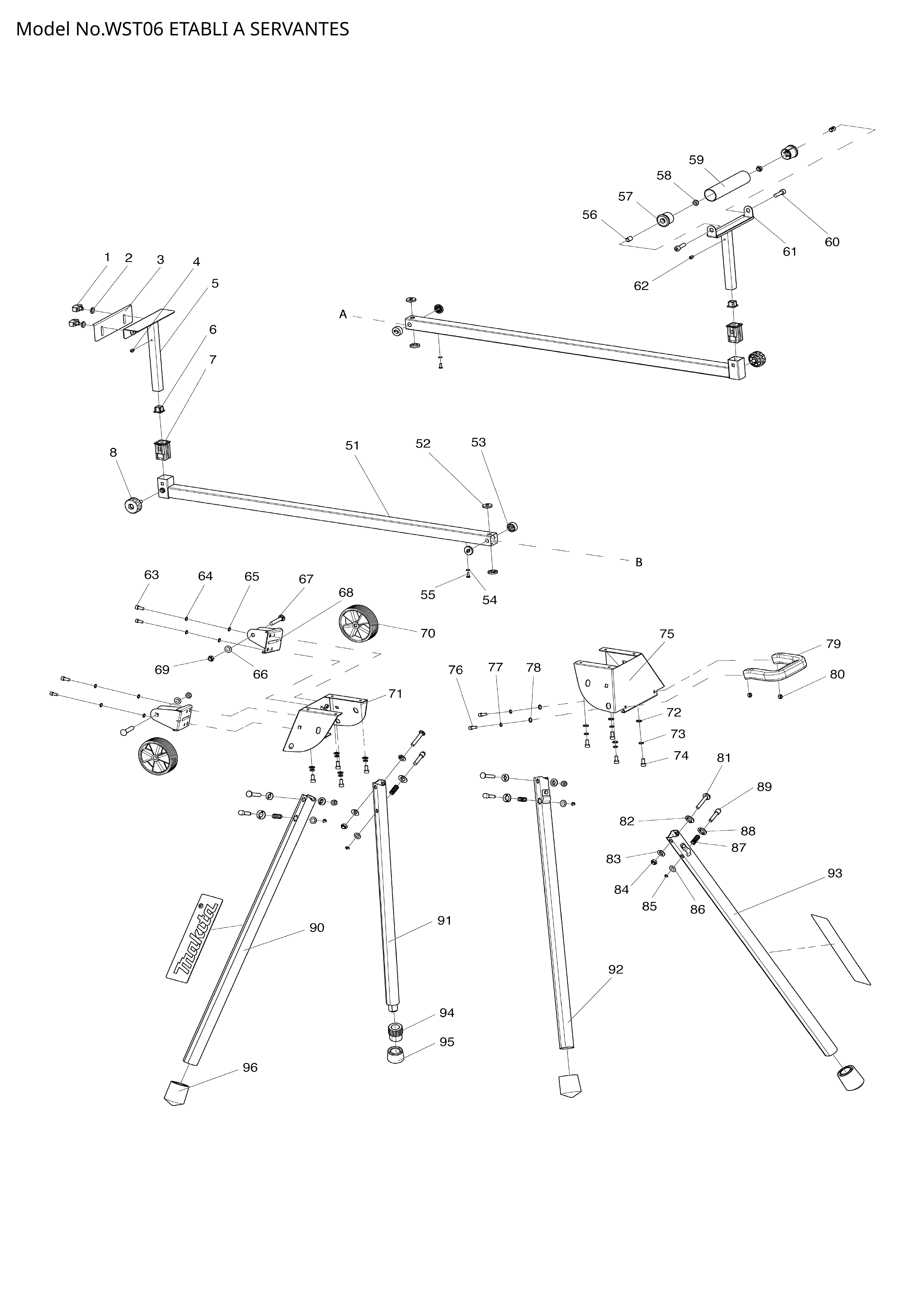 Pièces détachées établi extensible Makita WST06