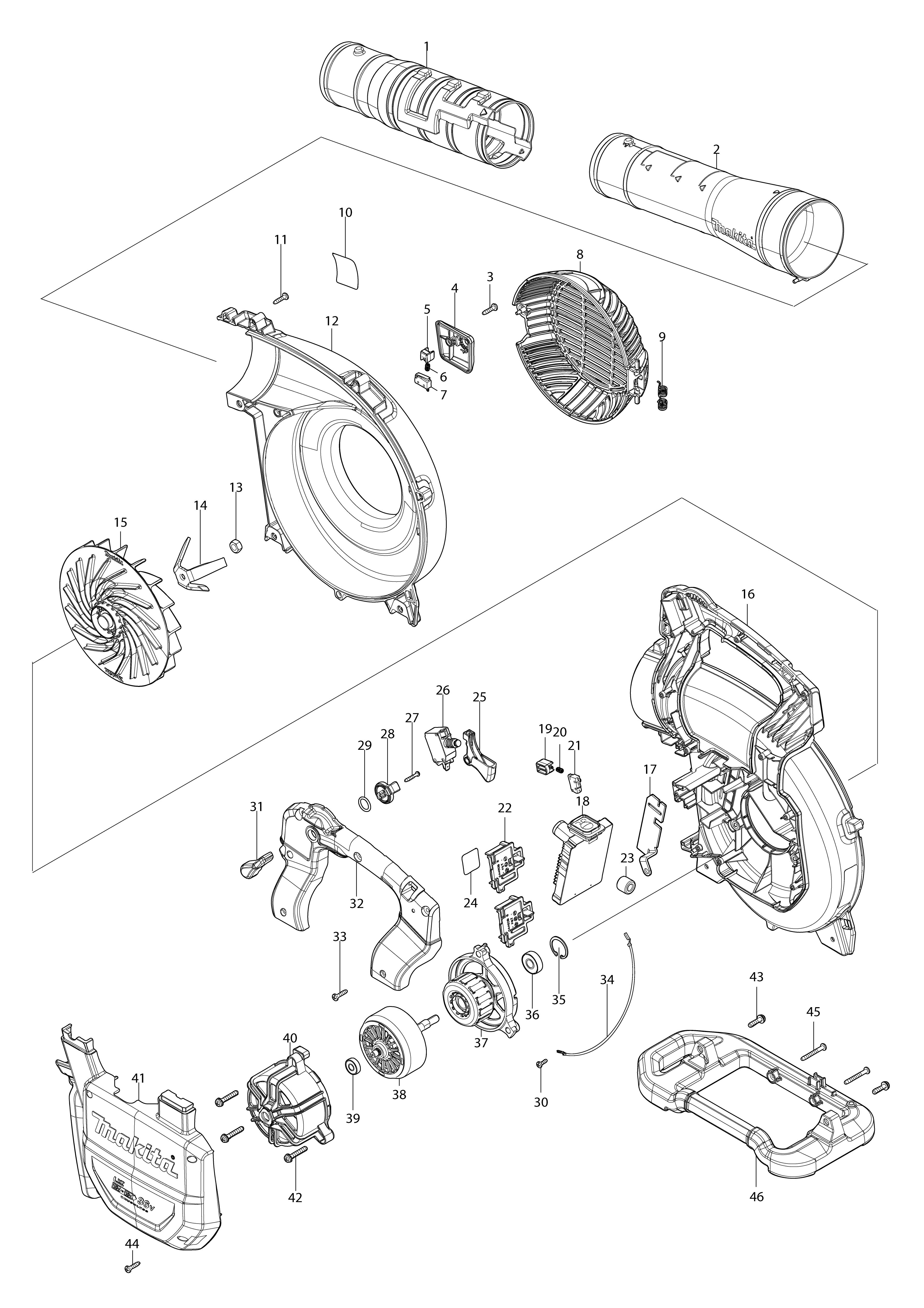 Pièces détachées Aspirateur souffleur Makita DUB363