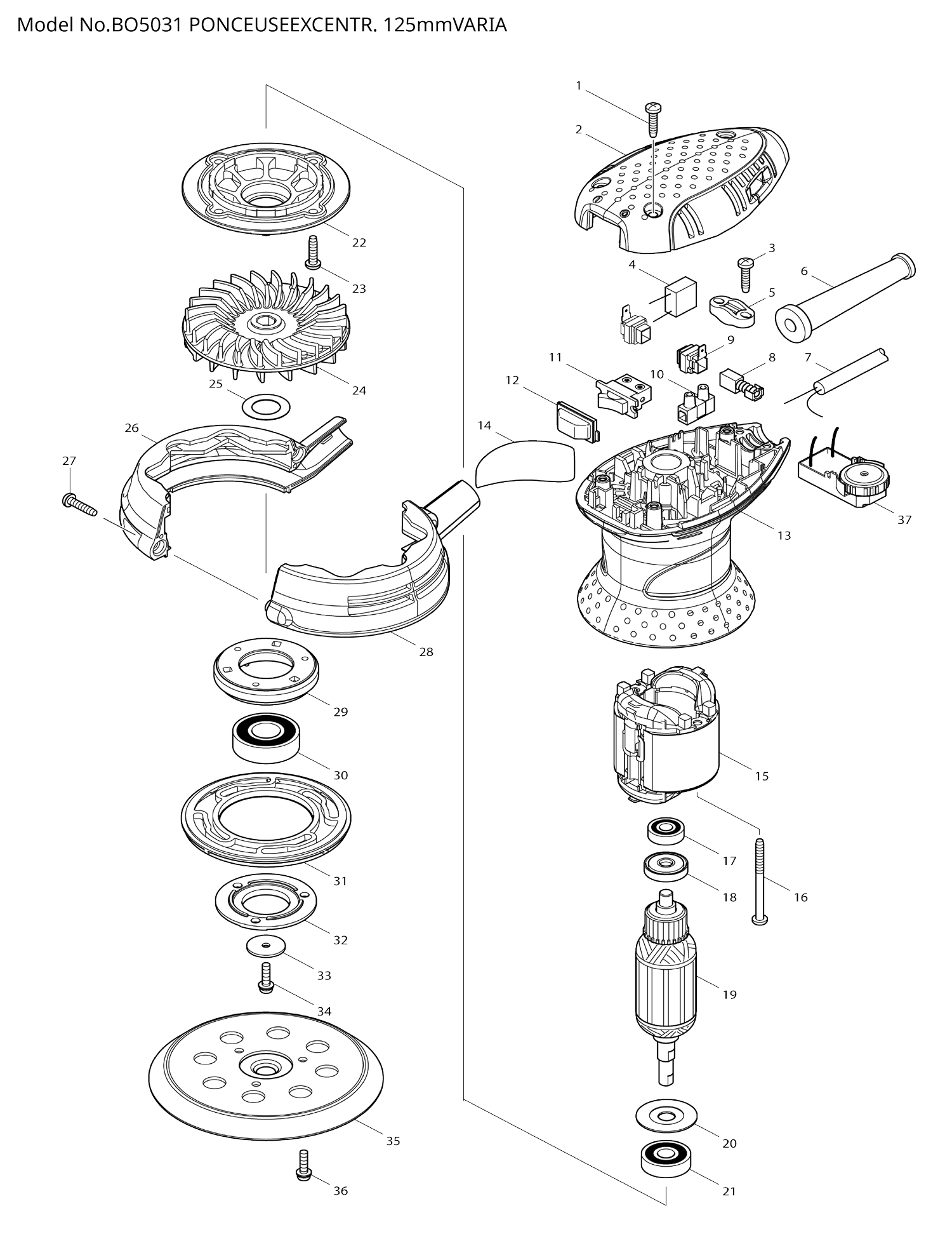 Pièces détachées ponceuse excentrique Makita BO5031