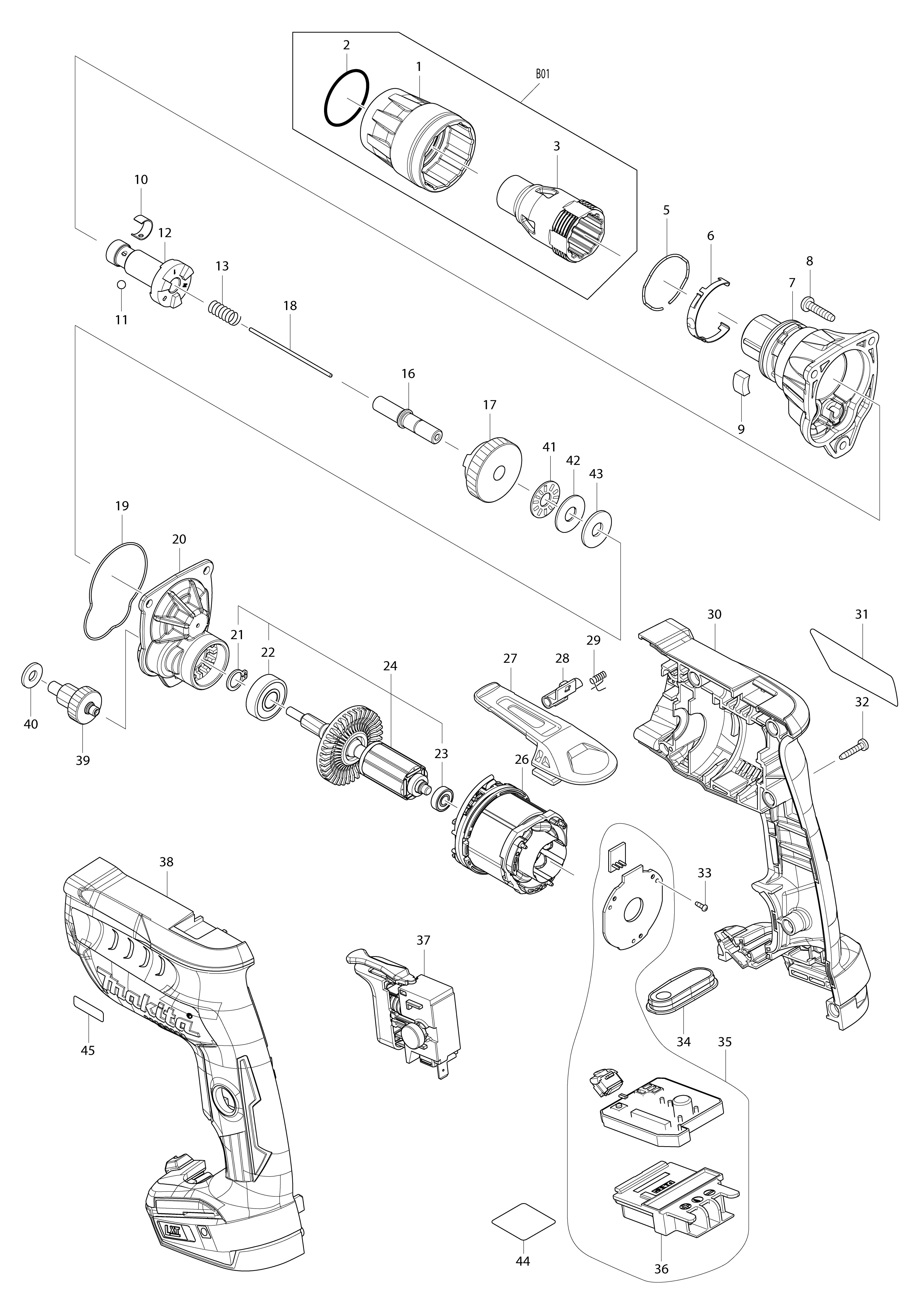 Pièces détachées Visseuse bardage Makita DFS251