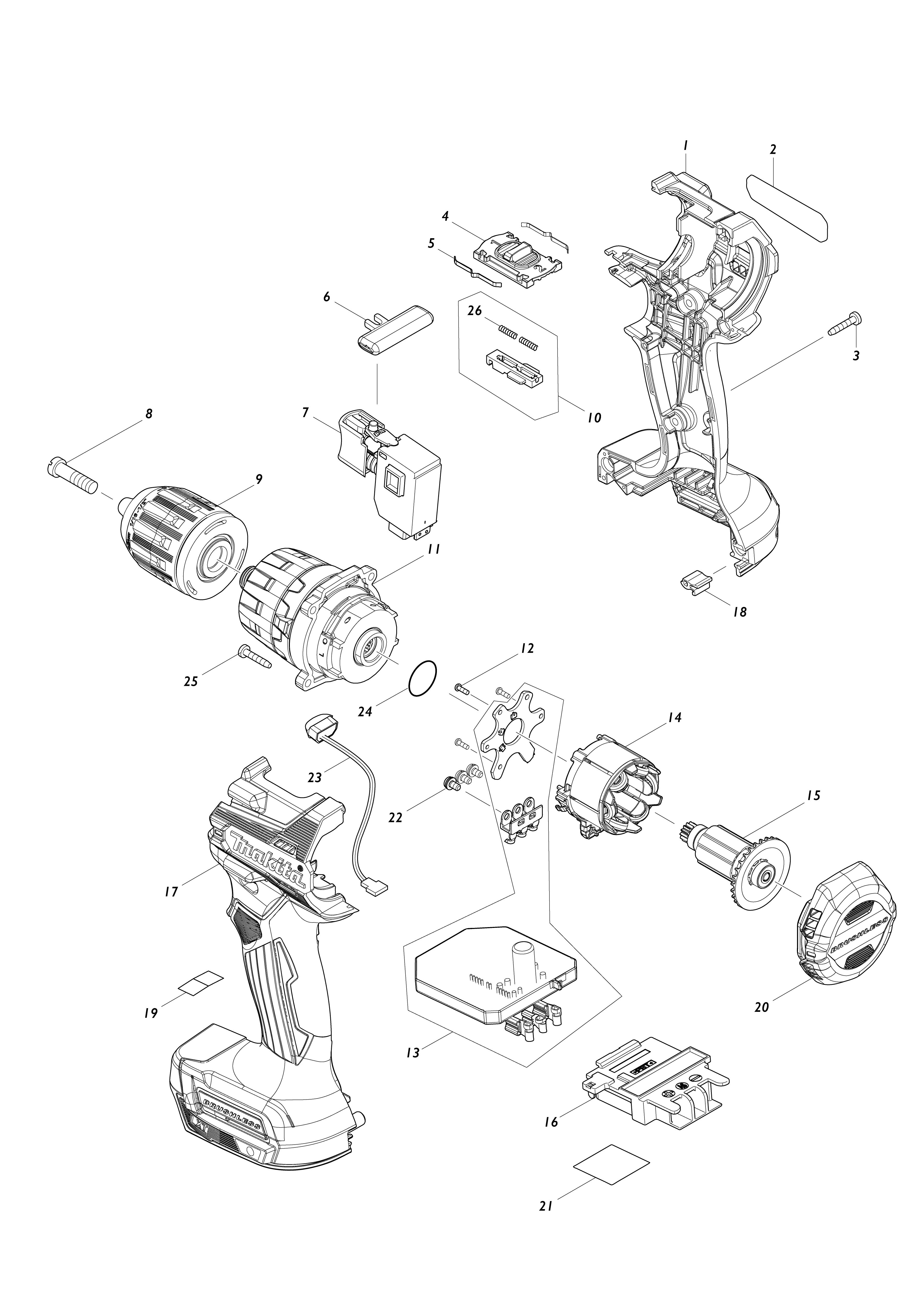 Pièces détachées Perceuse visseuse Makita DHP487