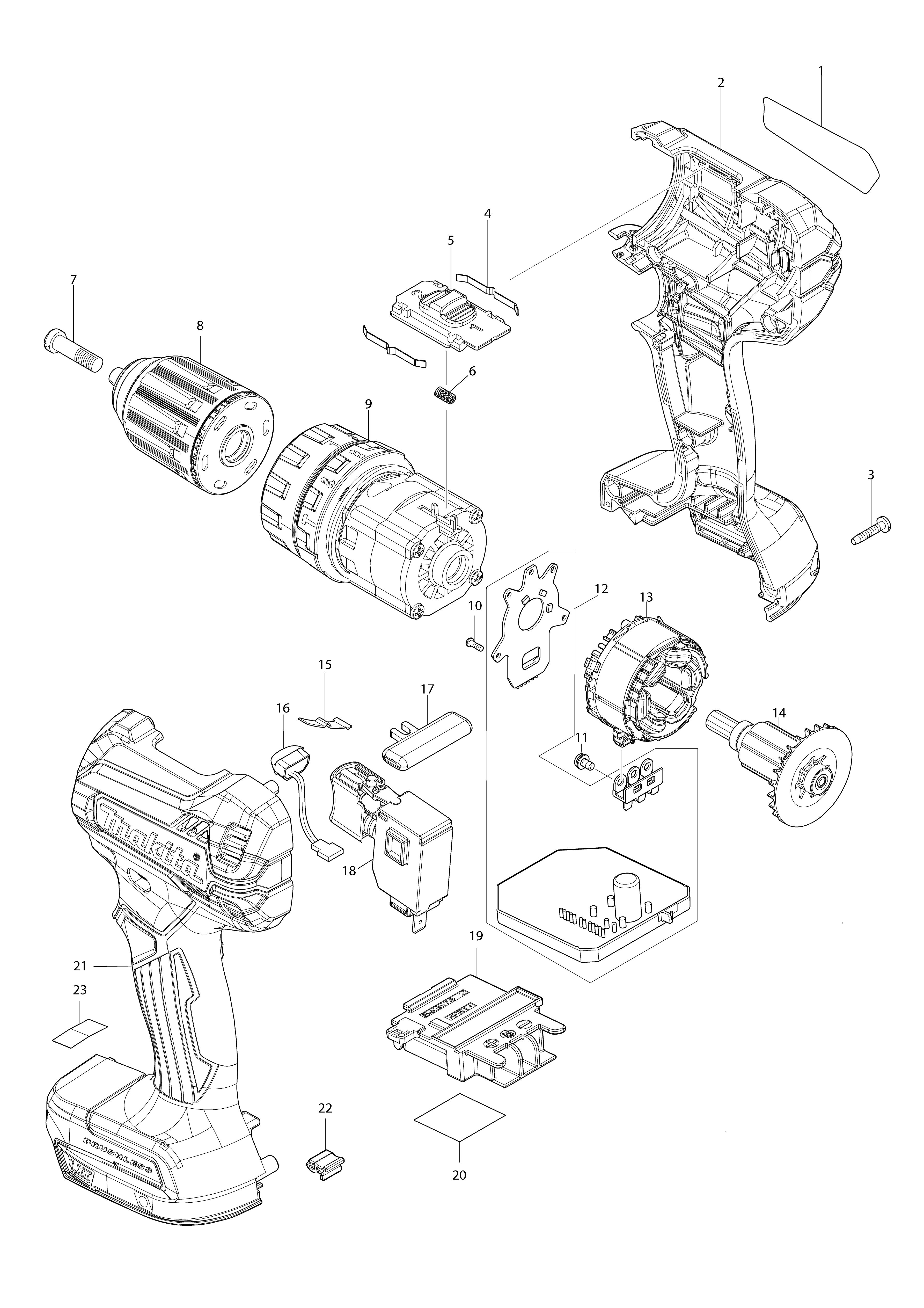 Pièces détachées Perceuse visseuse à percussion Makita DHP485