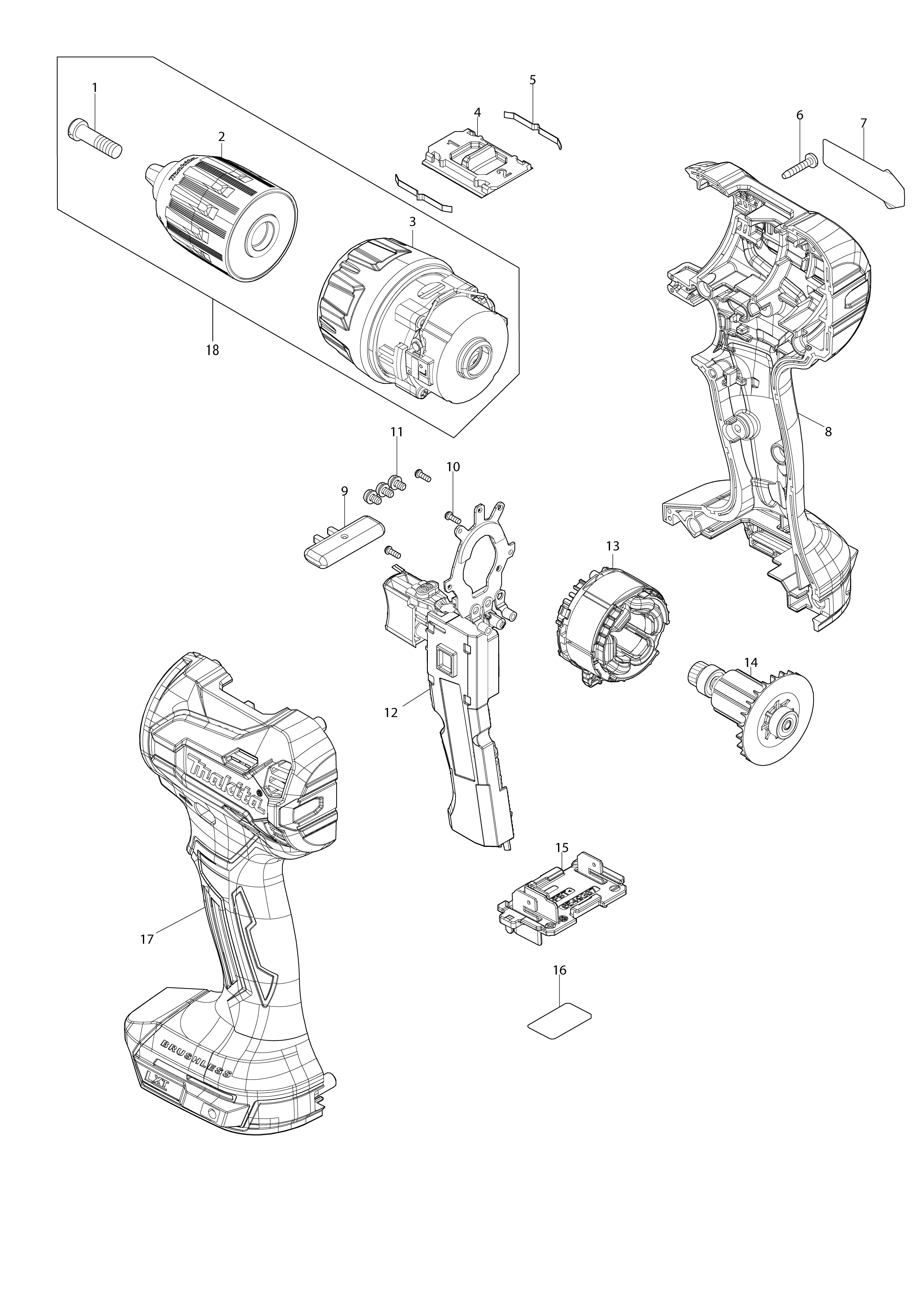 Pièces détachées Perceuse visseuse à percussion Makita DHP490