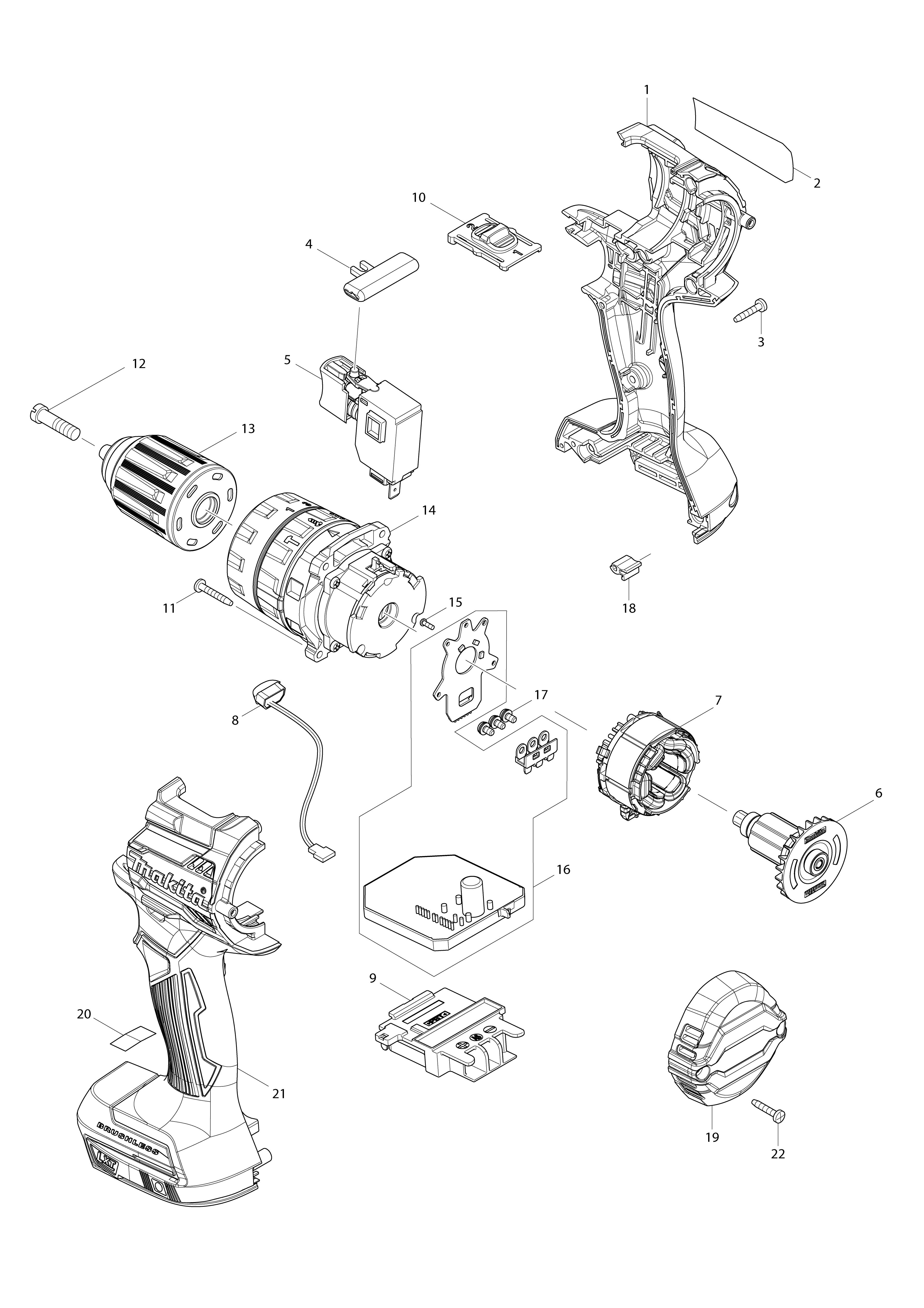 Pièces détachées Perceuse visseuse à percussion Makita DHP484