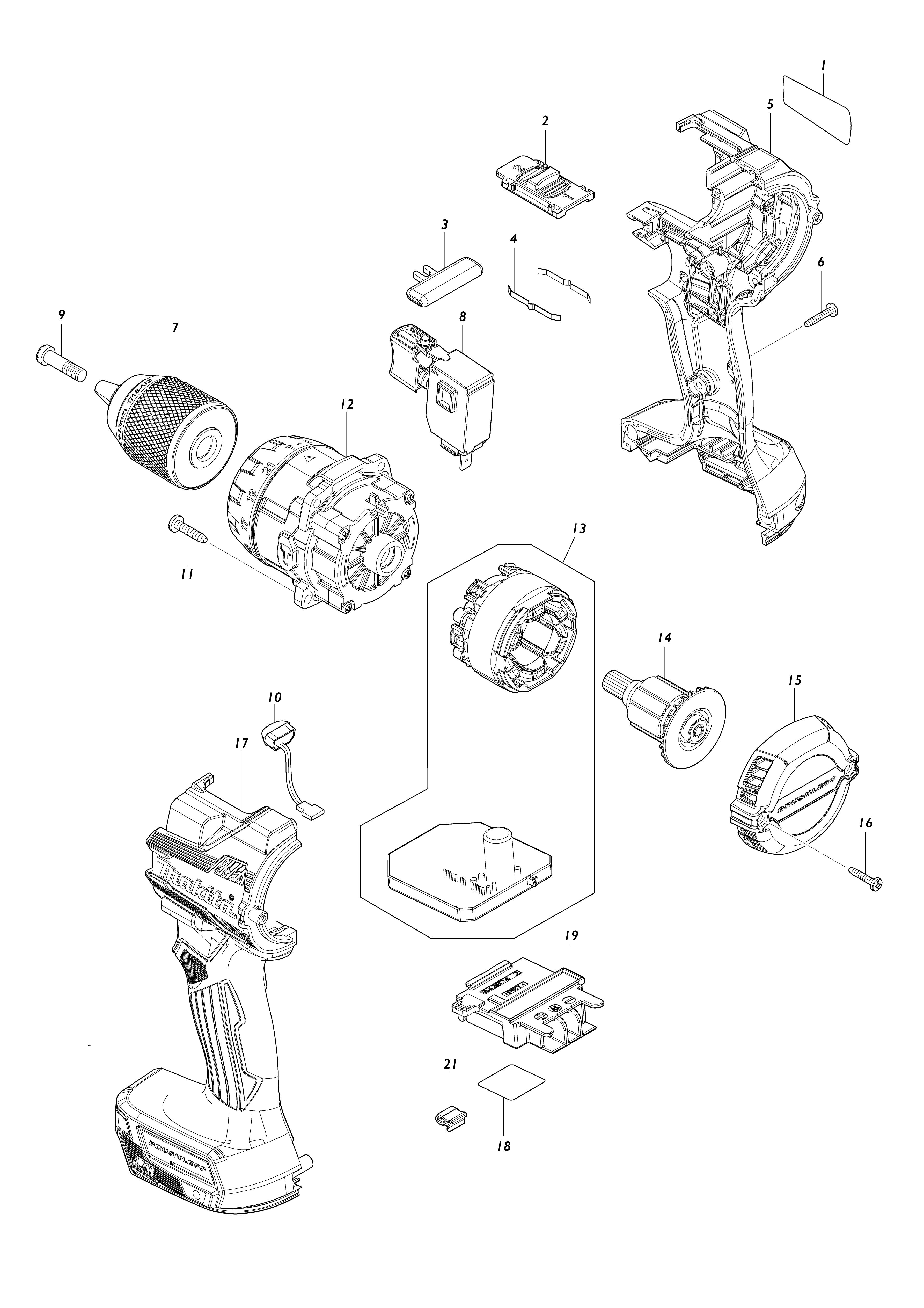 Pièces détachées Perceuse à percussion Makita DHP489