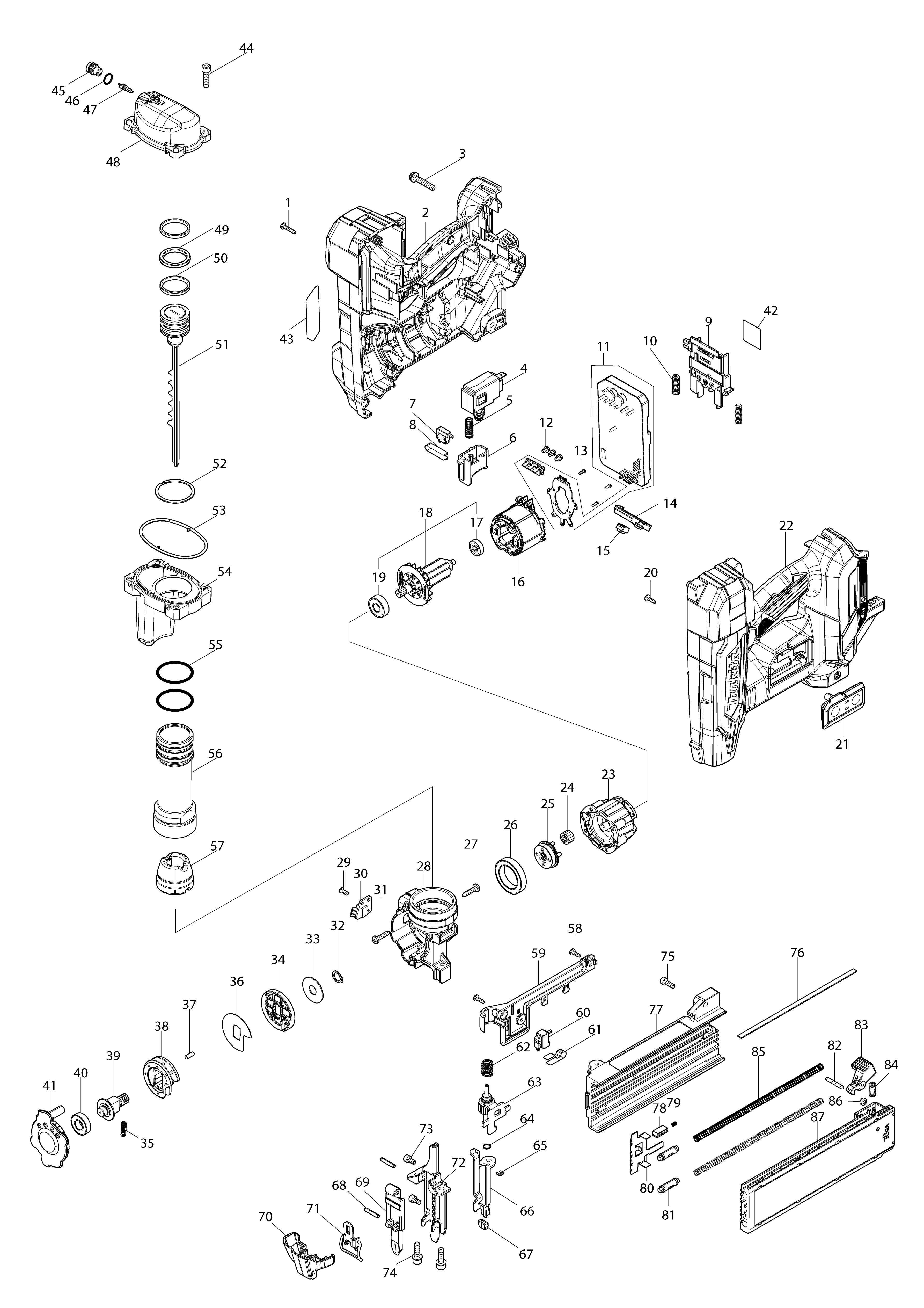 Pièces détachées Cloueur Makita DBN501