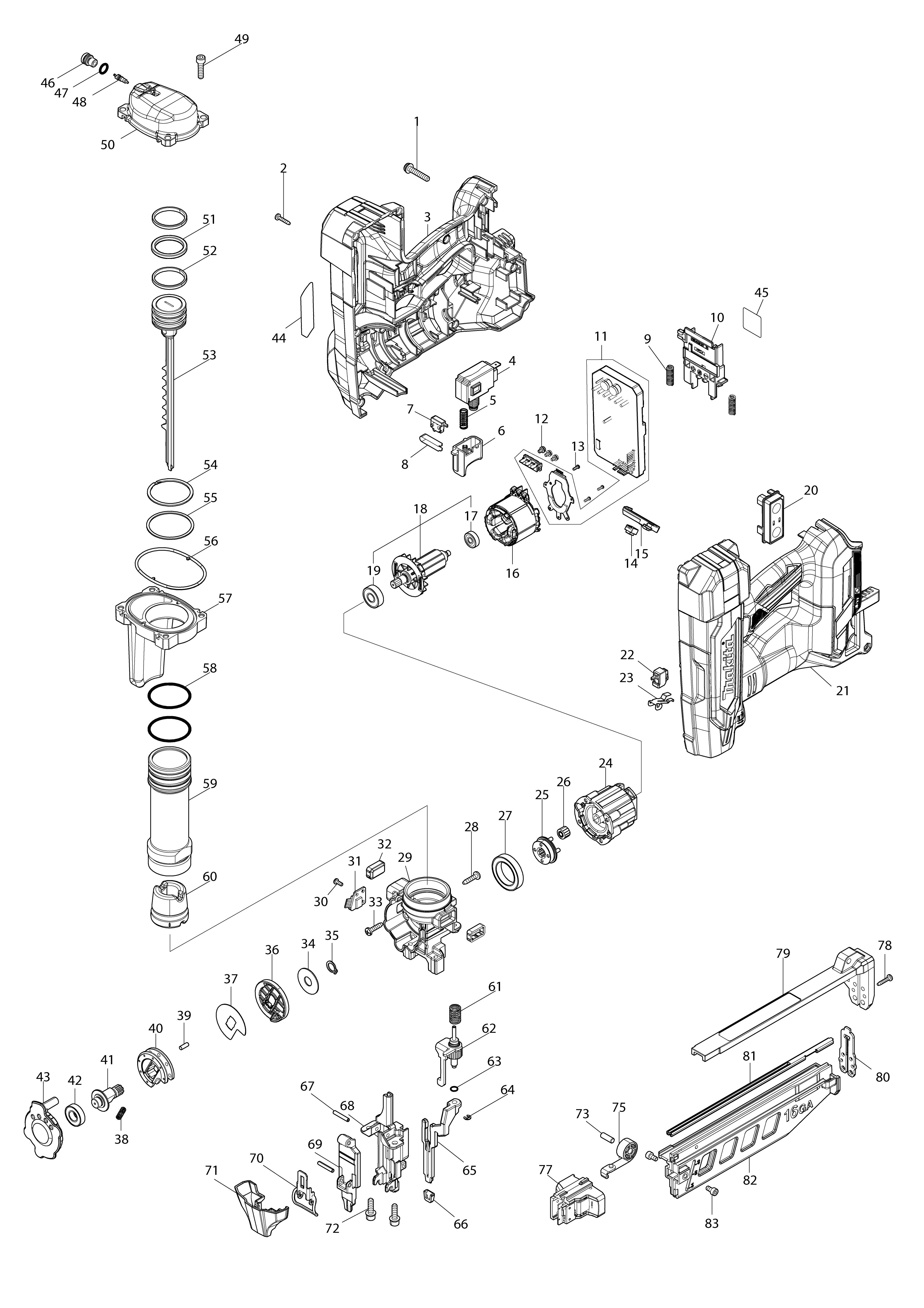 Pièces détachées Cloueur Makita DBN601