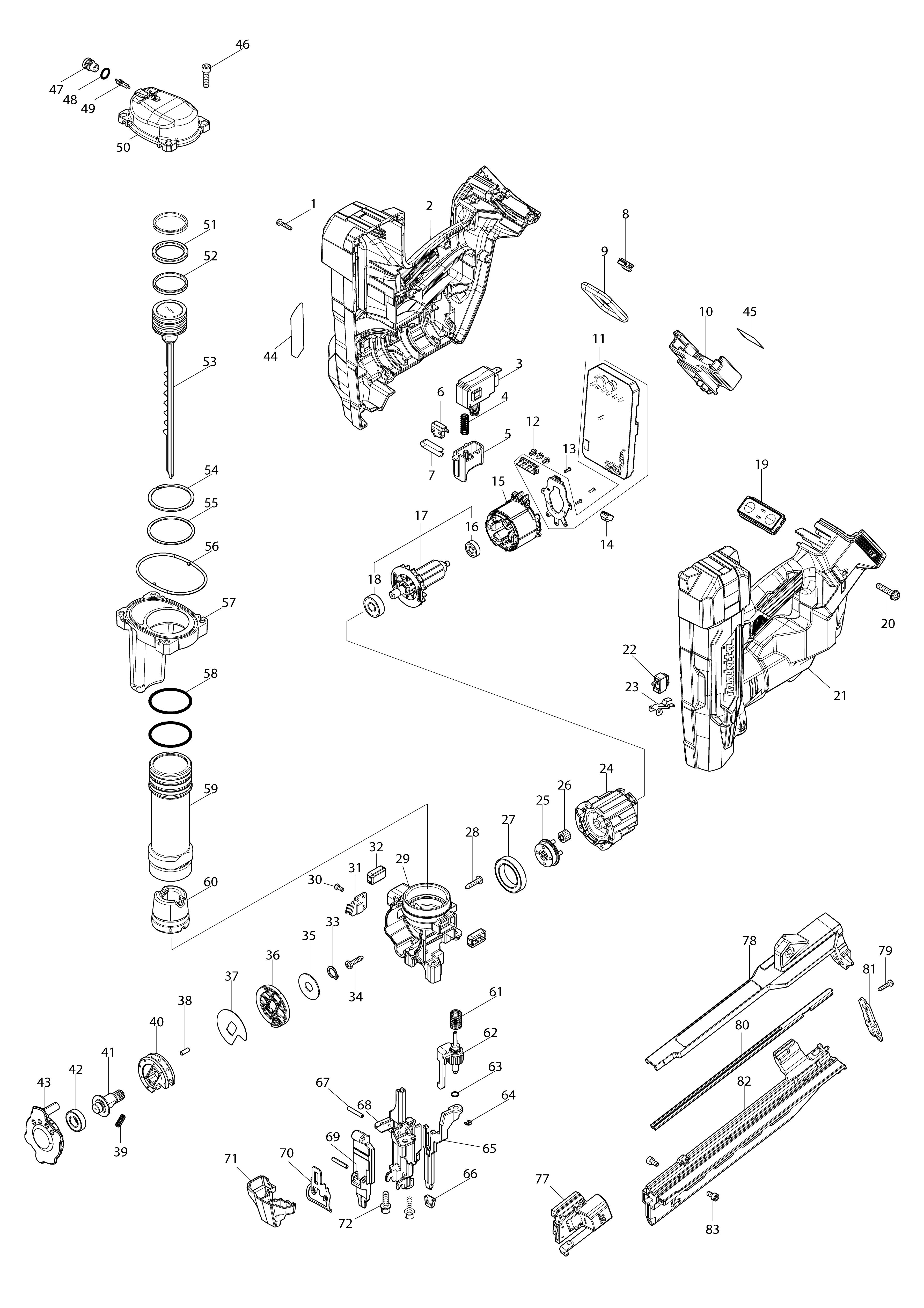 Pièces détachées Cloueur angle 20° Makita DBN610