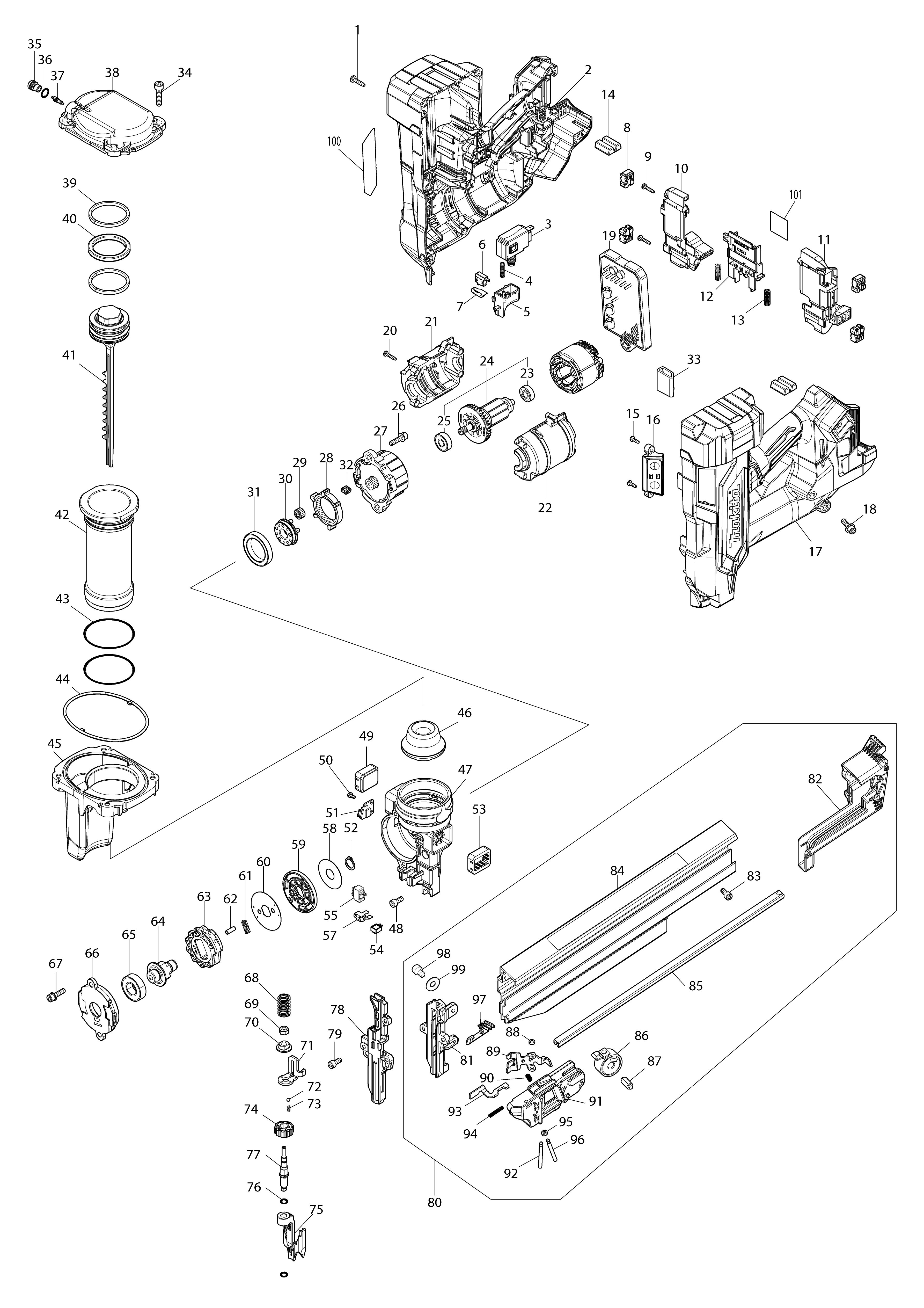 Pièces détachées Cloueur de charpente Makita DBN901