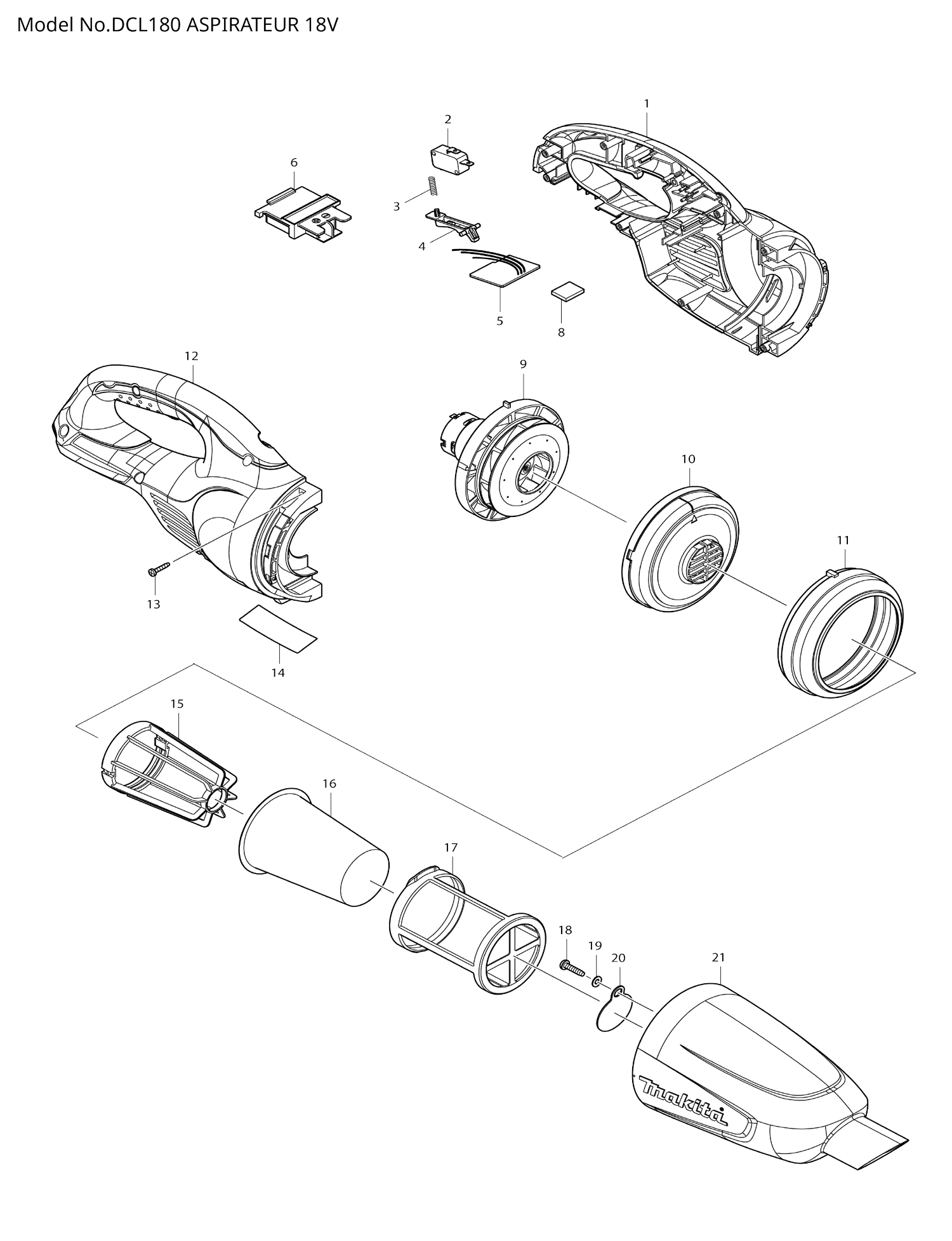 Pièces détachées aspirateur Makita DCL180