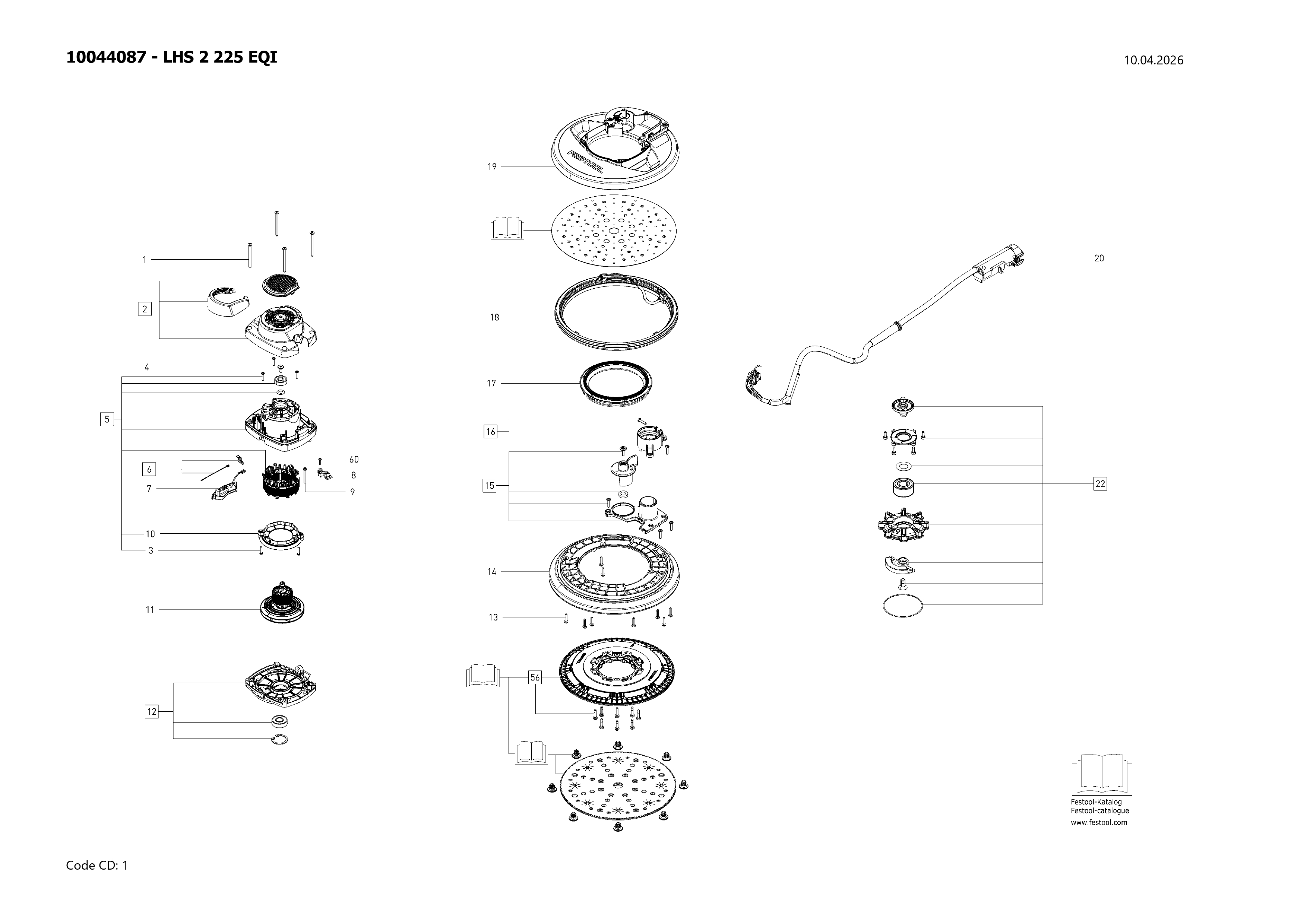 Pièces détachées Ponceuse à bras Festool LHS 2 225 EQI - 10044087