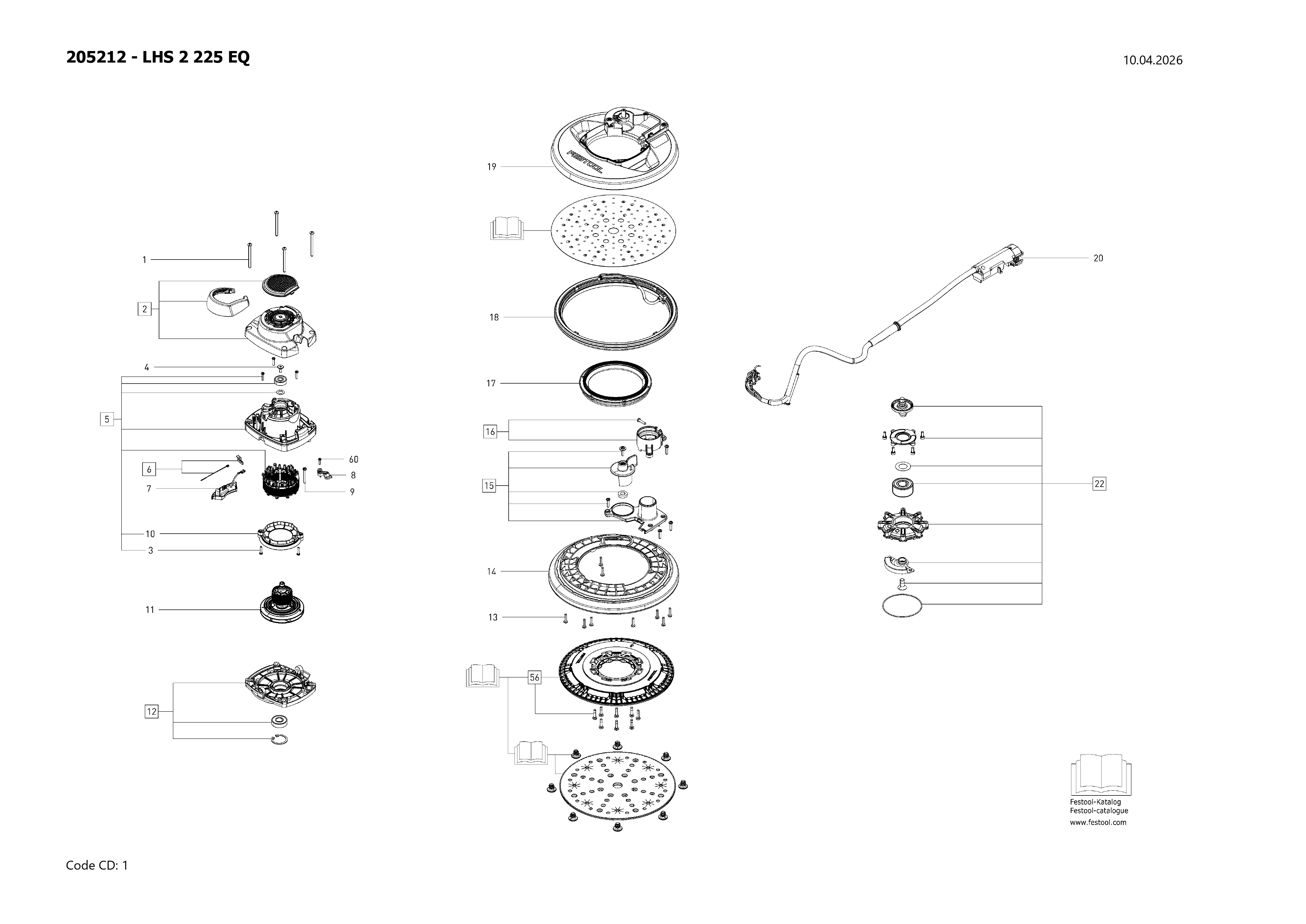 Pièces détachées Ponceuse à bras Festool LHS 2 225 EQ - 205212