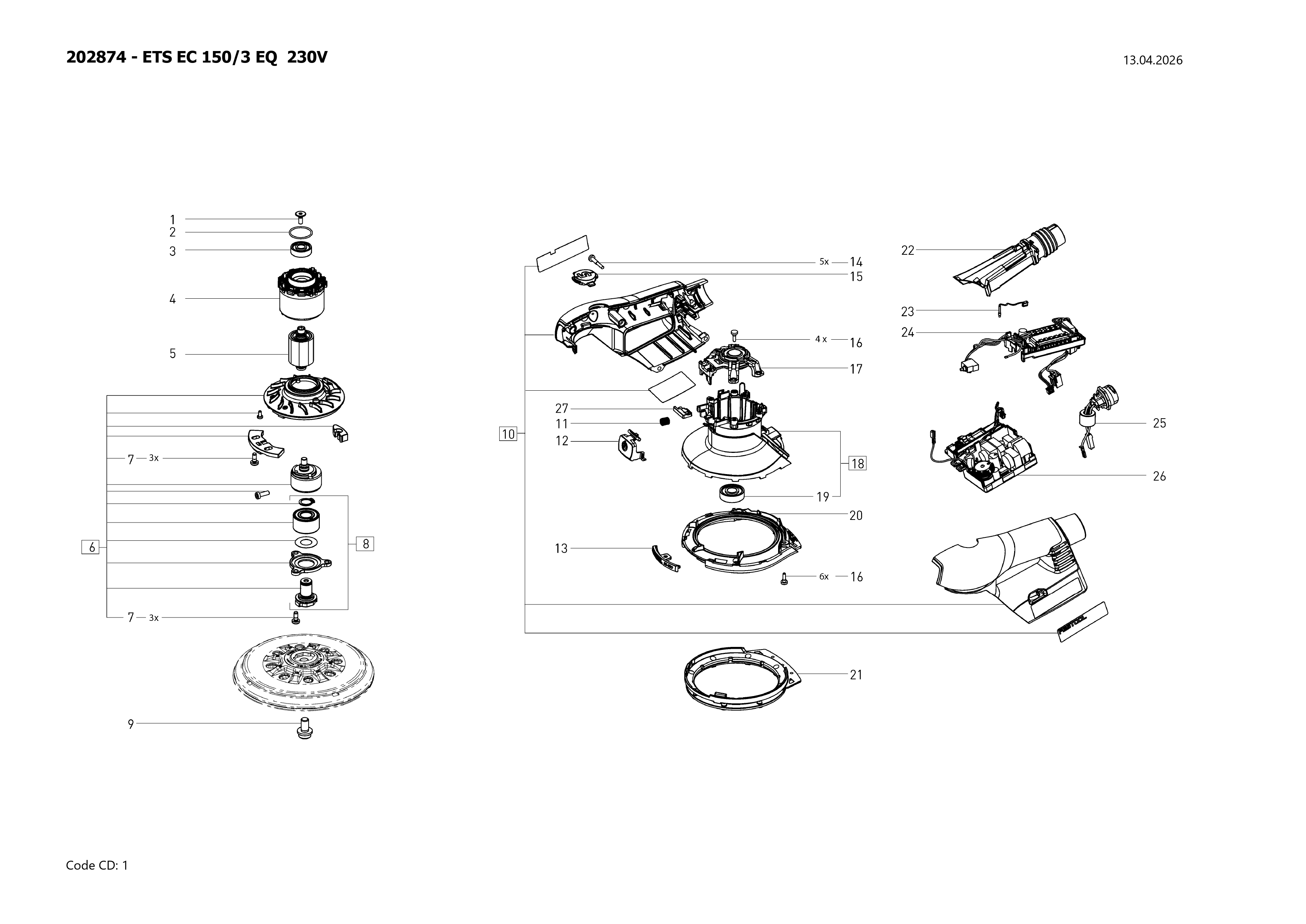 Pièces détachées Ponceuse excentrique Festool ETS EC 150/3 EQ - 202874