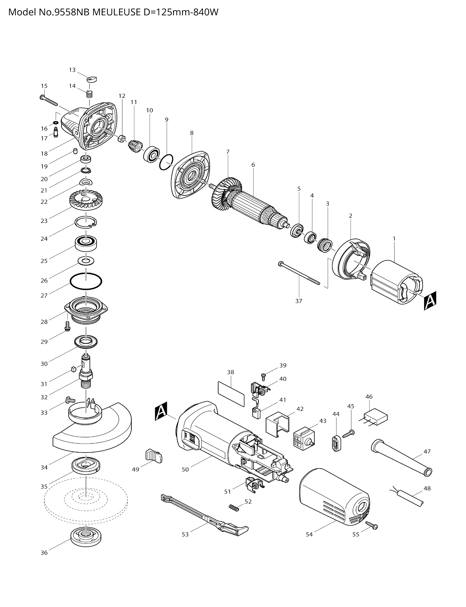 Pièces détachées meuleuse Makita 9558NB
